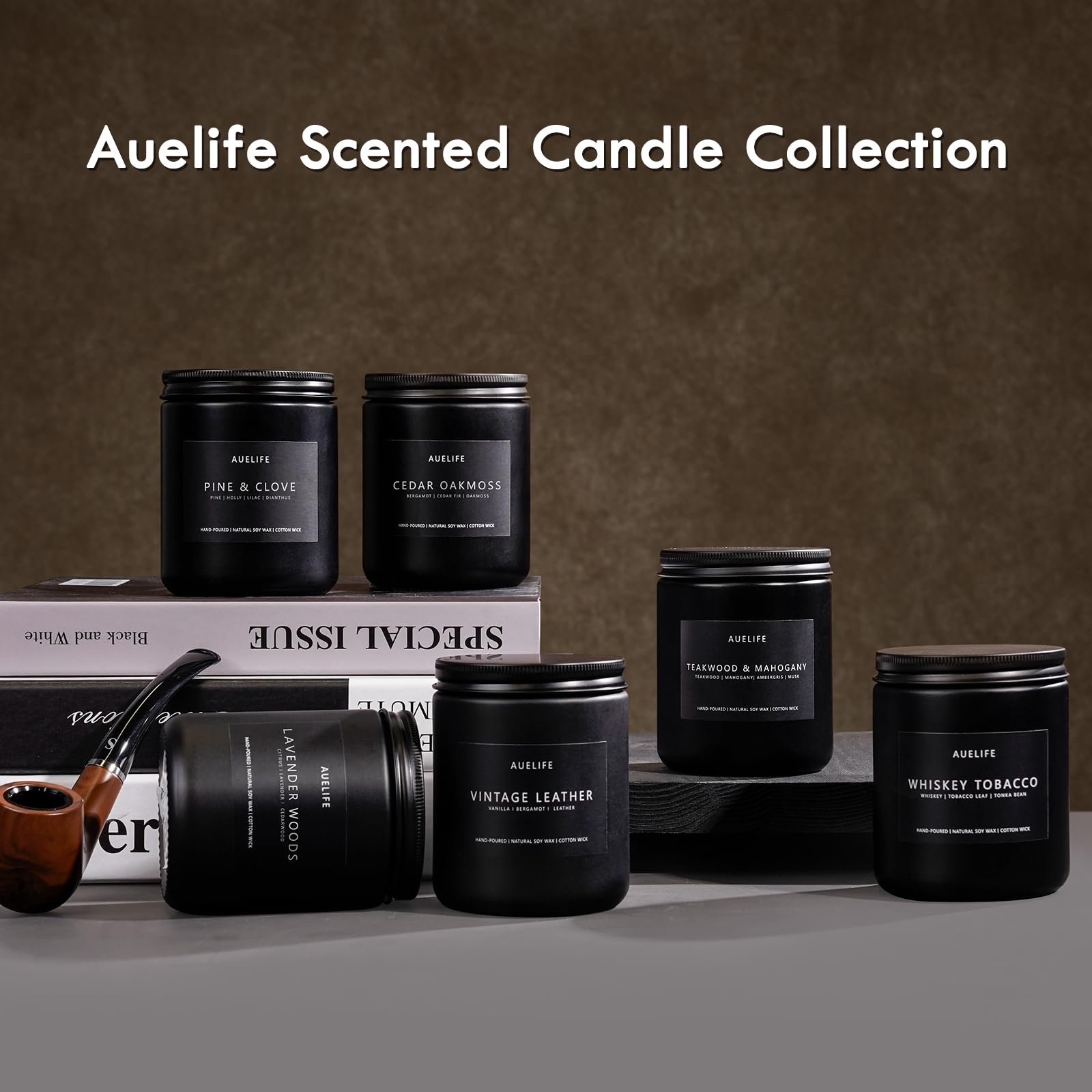 Scented Candles Set for Men - Leather, Oak & Amber Patchouli (4 Pack)