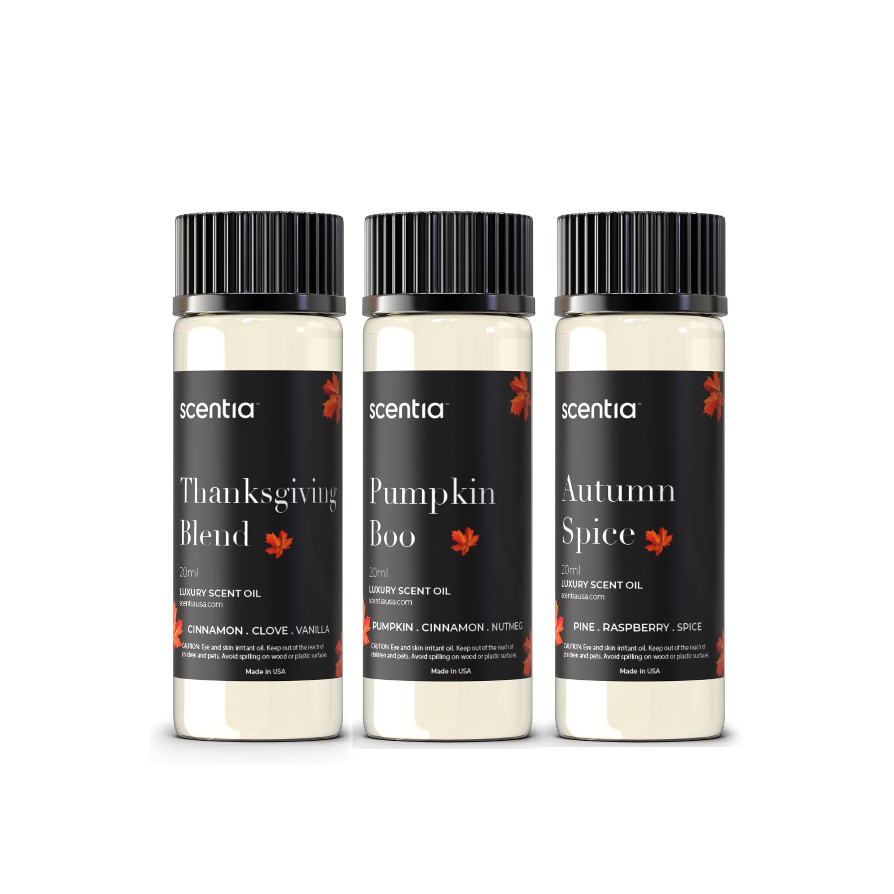 Scentia Fall Essential Oils Set – Autumn Spice, Thanksgiving Blend & Pumpkin Boo (20ml) for Diffuser, Candles & DIY | Perfect Fall Gift