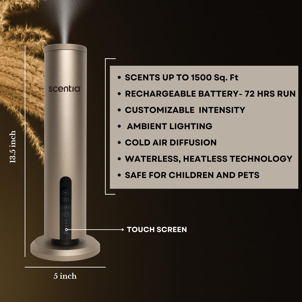 Scentia Max Diffuser – Wireless Waterless Diffuser with App Control | Covers 1500 Sq Ft | Gold