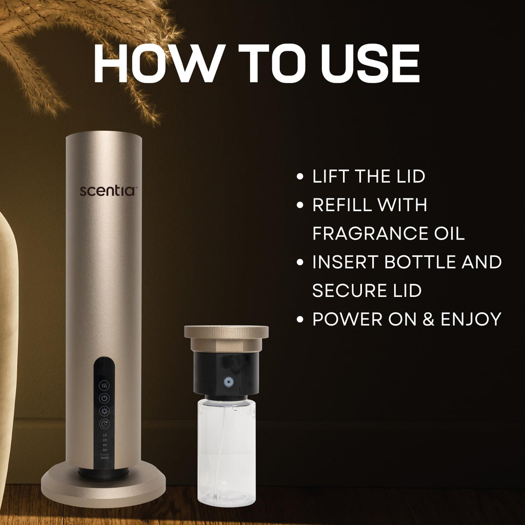 Scentia Max Diffuser – Wireless Waterless Diffuser with App Control | Covers 1500 Sq Ft | Gold