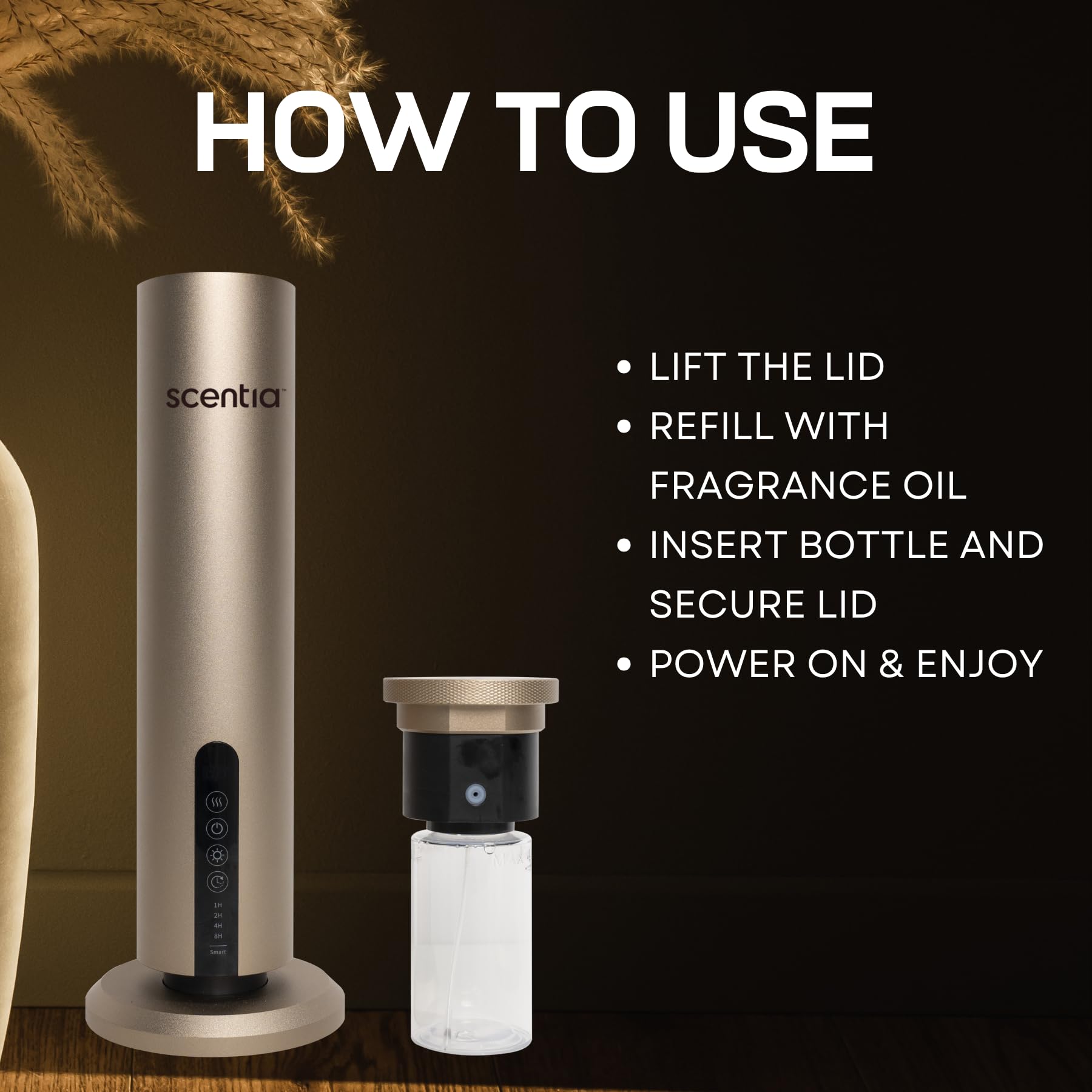 Scentia Max Diffuser – Wireless Waterless Diffuser with App Control | Covers 1500 Sq Ft | Gold