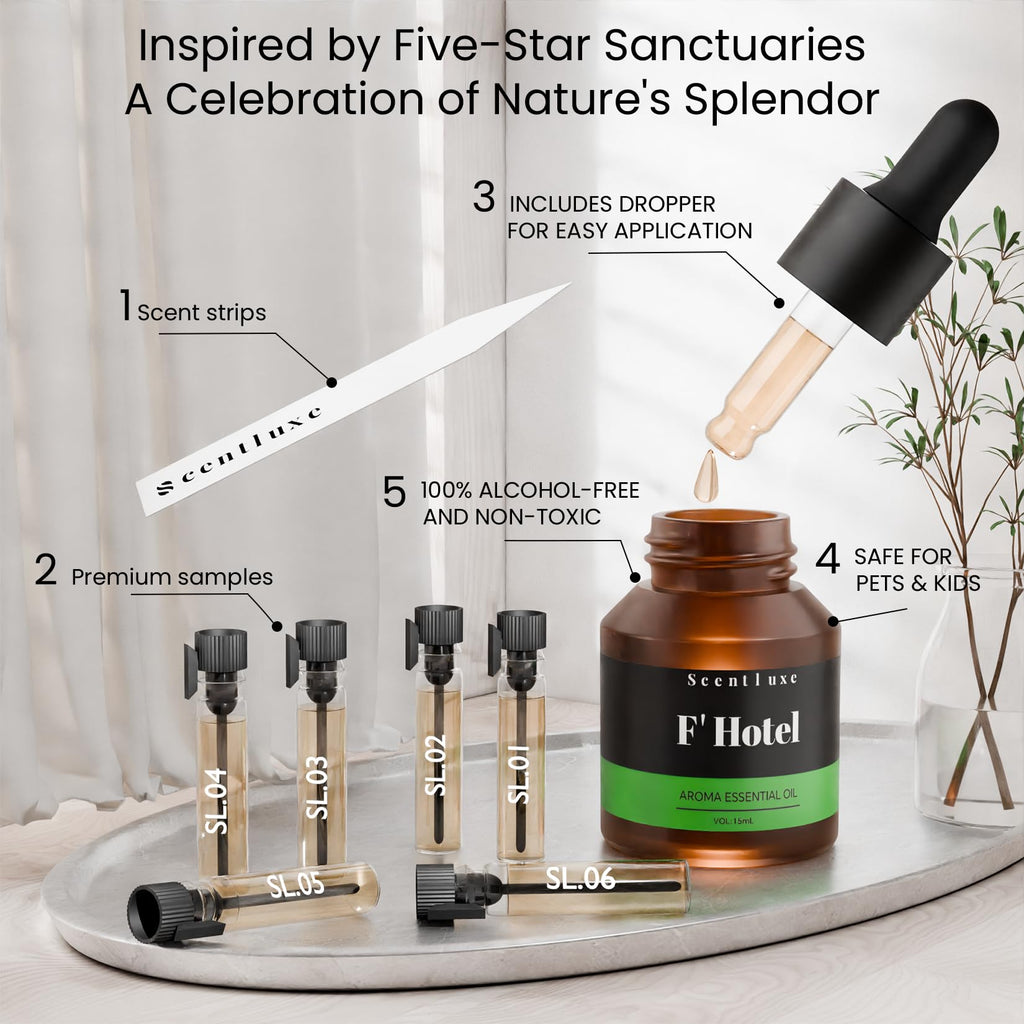 F' Hotel Essential Oils for Aromatherapy Diffusers | Scentluxe – Premium 15 mL Fragrance Oil Inspired by Four Seasons Hotel Scents