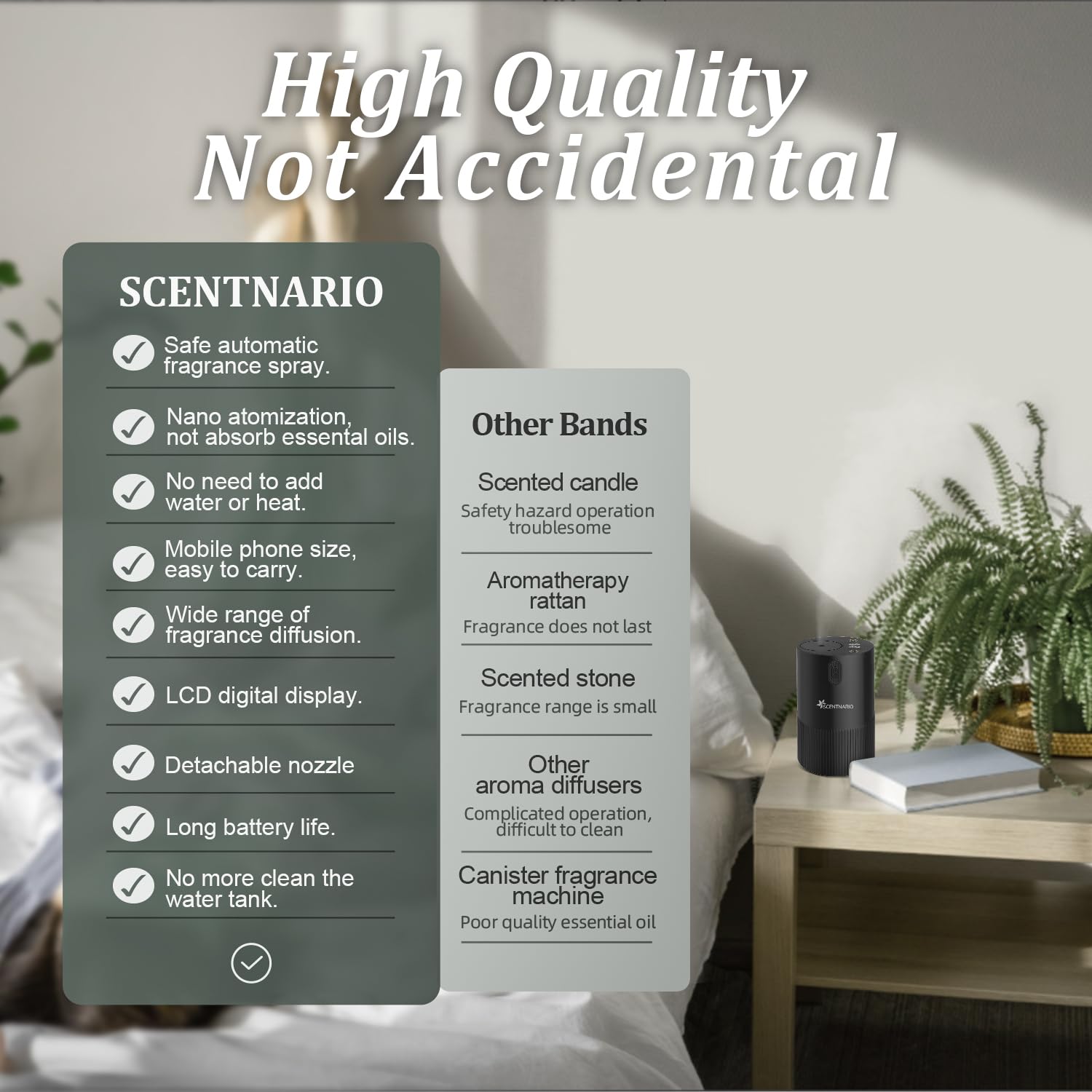 SCENTNARIO Waterless Diffuser | Portable Nebulizing Diffuser for Home & Car, 4 Mist Levels, 72h Battery