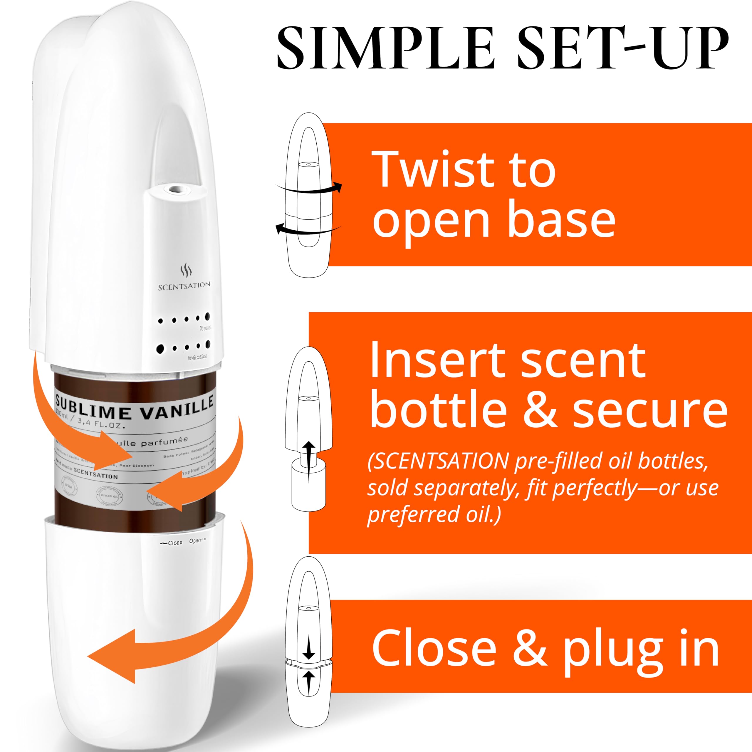 SCENTSATION Plug-in Essential Oil Diffuser SAN | Silent Waterless Diffusion for 500 Sq Ft