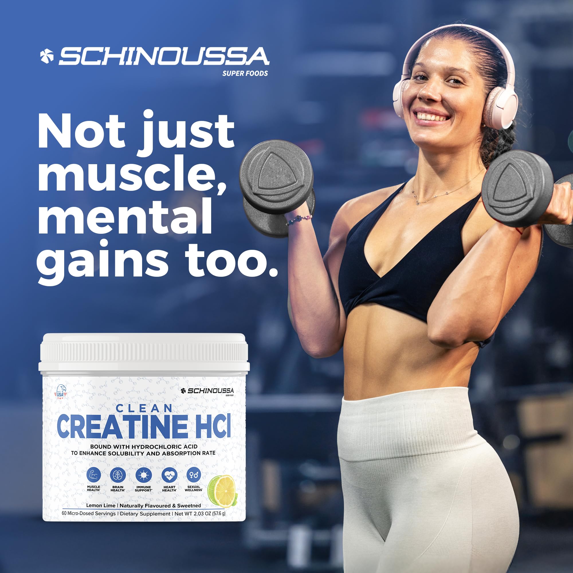 Schinoussa Lemon Lime Creatine HCL Powder | Micro-Dosed, Stimulant-Free