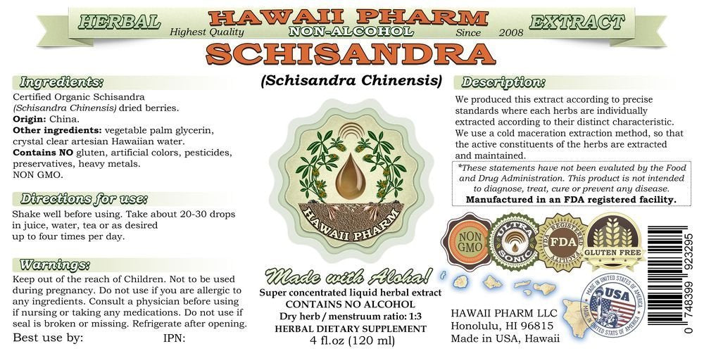 Schisandra Alcohol-Free Liquid Extract – Organic Schisandra Chinensis Glycerite, 2 fl oz | Hawaii Pharm USA