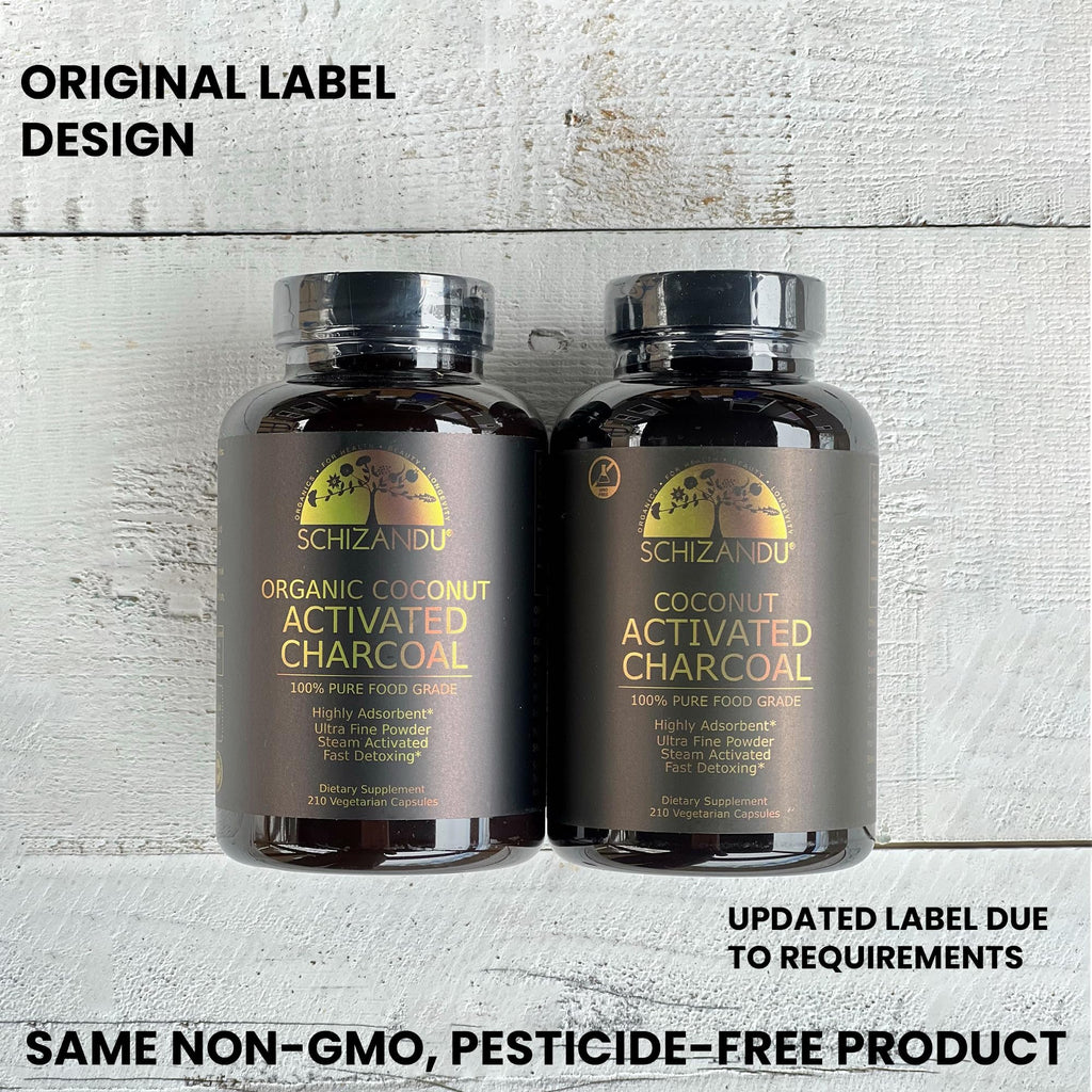 Schizandu Activated Coconut Charcoal Capsules - Vegan, Organic, Non-GMO, 210 Count | X-Large Bottle