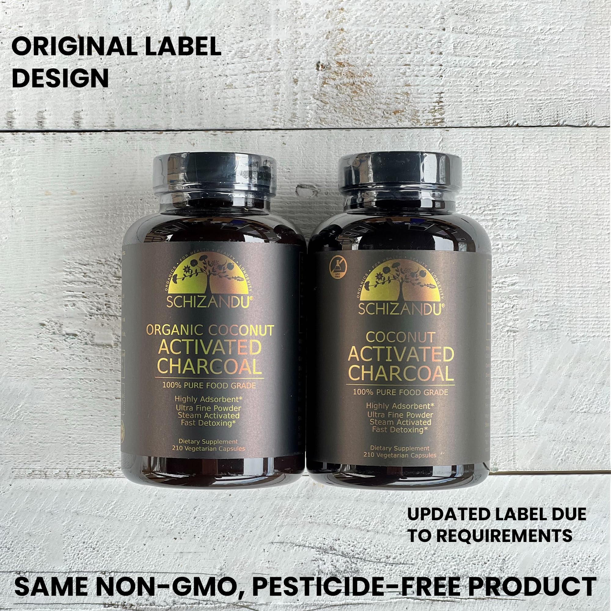 Schizandu Activated Coconut Charcoal Capsules - Vegan, Organic, Non-GMO, 210 Count | X-Large Bottle