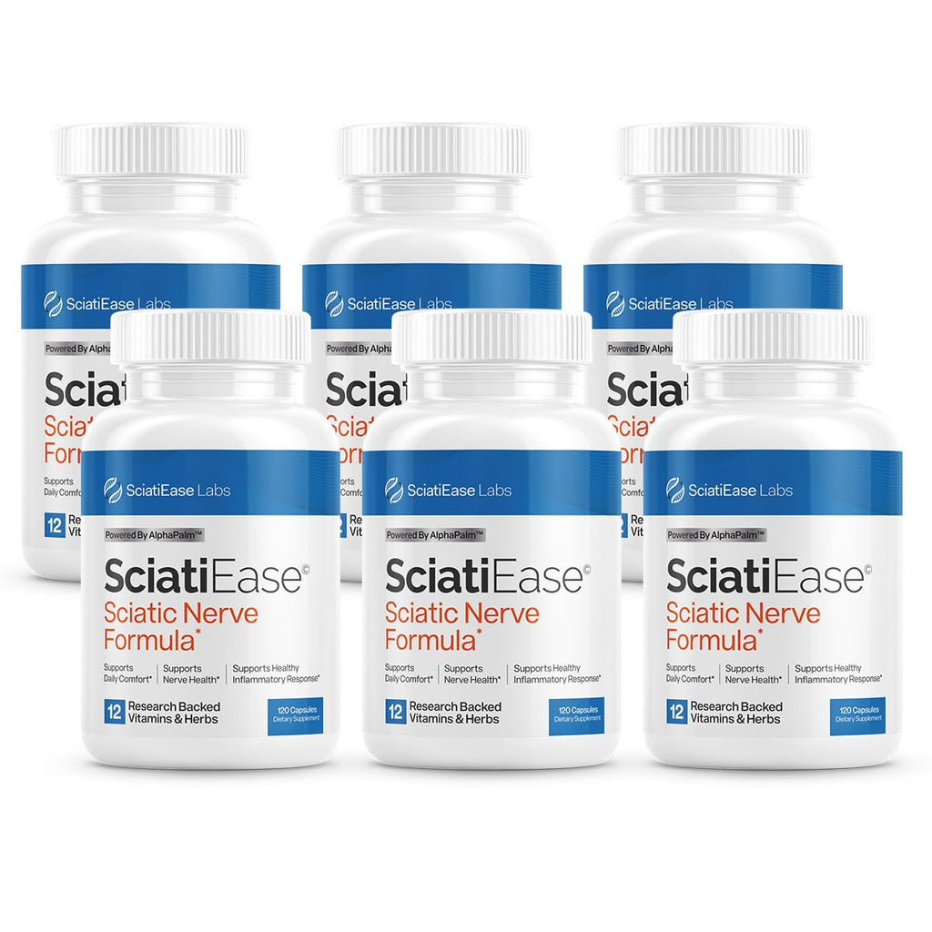 SciatiEase Sciatic Nerve Health Support Supplement | AlphaPalm, Pea, B-Complex, 300mg Alpha Lipoic Acid | 6 Bottles