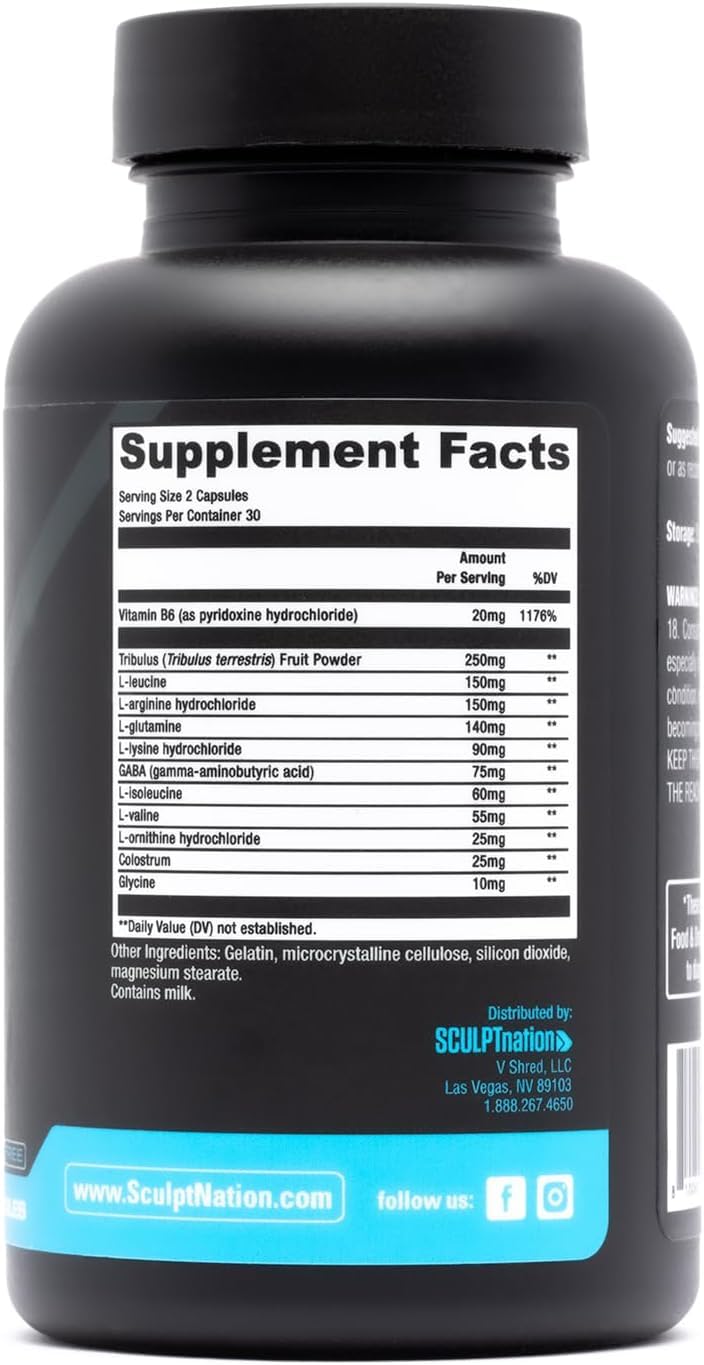 Sculpt Nation by V Shred: L-Arginine, Tribulus & Amino Acids for Energy, Performance & Vitality | 60 Gluten Free Capsules