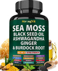 Sea Moss + Black Seed Oil Capsules with Ashwagandha & Ginger – Organic Multimineral Sea Moss (120 Capsules) USA