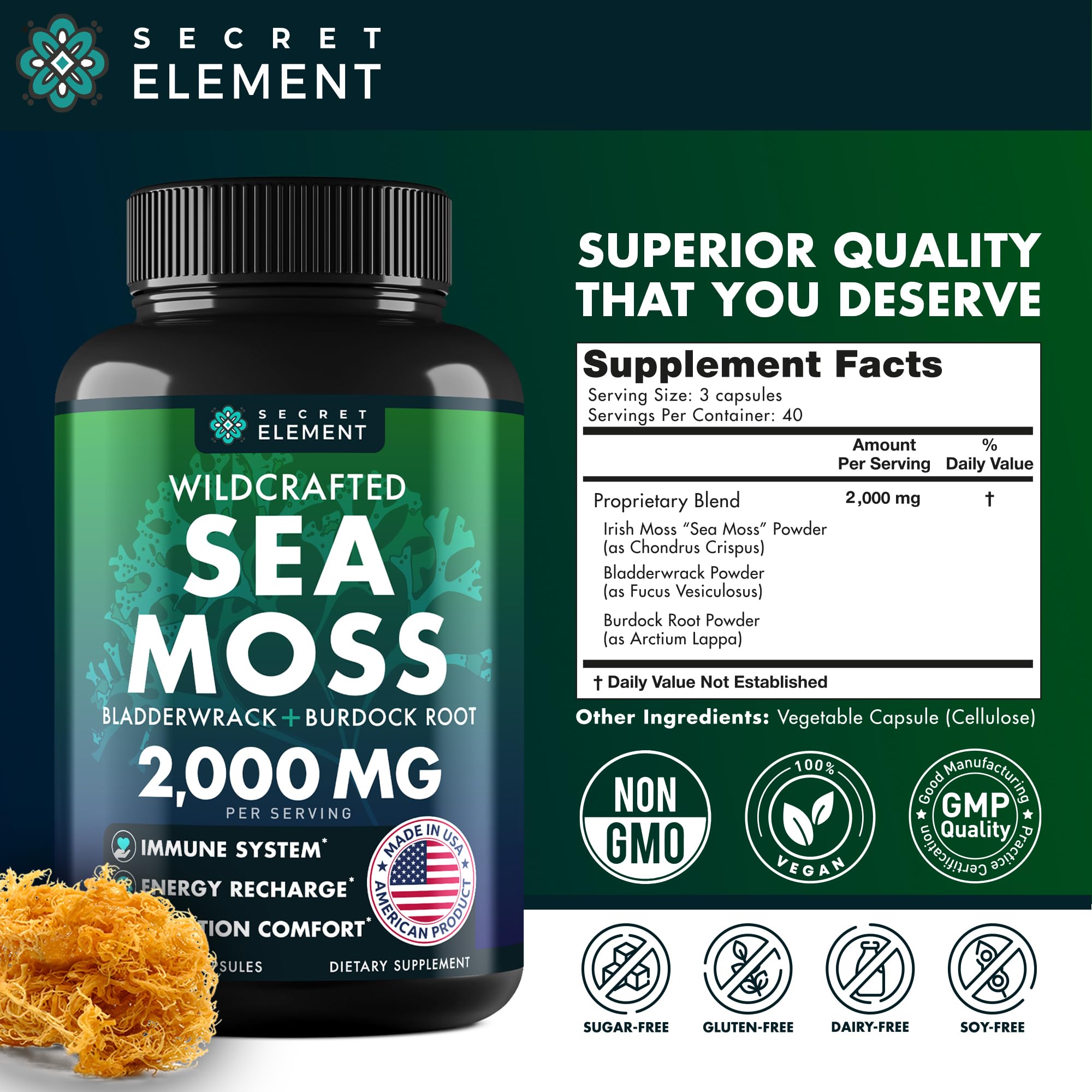 Sea Moss Capsules – Irish Sea Moss with Burdock Root, Bladderwrack & Muira Puama