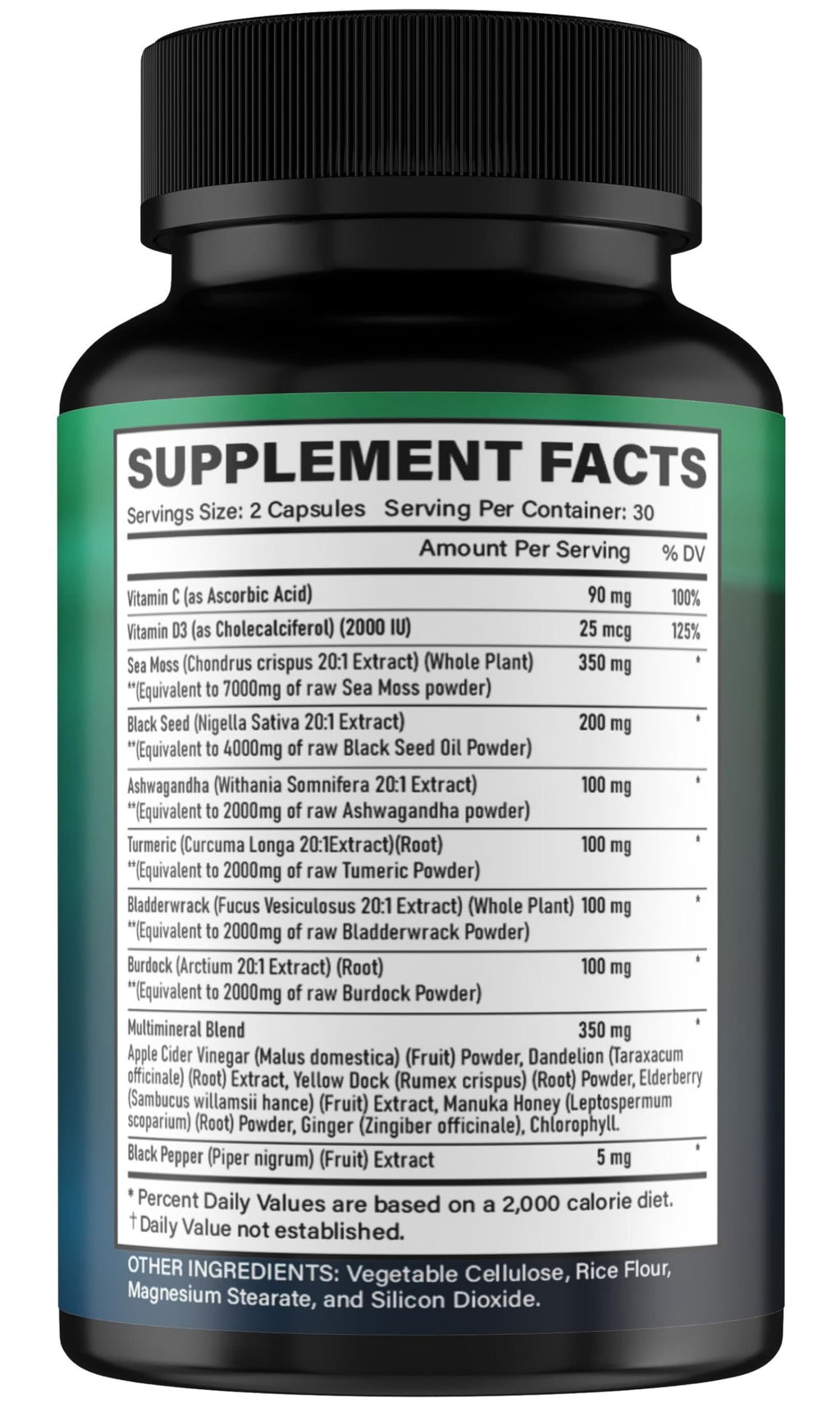 Sea Moss Capsules – Organic Irish Sea Moss with Black Seed Oil, Ashwagandha, Ginger, Turmeric & More (60 Veggie Capsules) for Men & Women