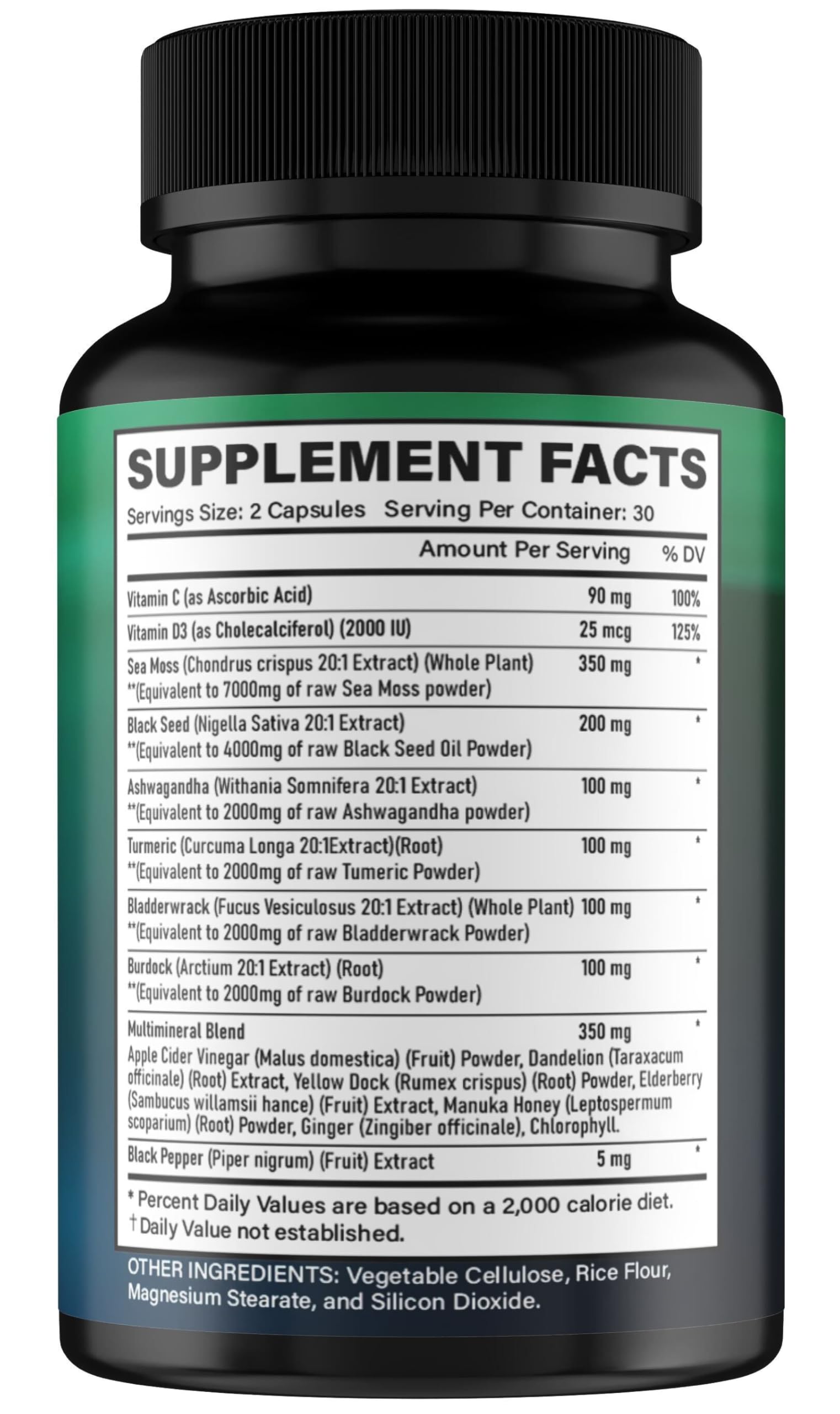 Sea Moss Capsules – Organic Irish Sea Moss with Black Seed Oil, Ashwagandha, Ginger, Turmeric & More (60 Veggie Capsules) for Men & Women