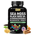 Sea Moss Capsules with Ashwagandha, Black Seed Oil & Turmeric - Multimineral Supplement 120 Count