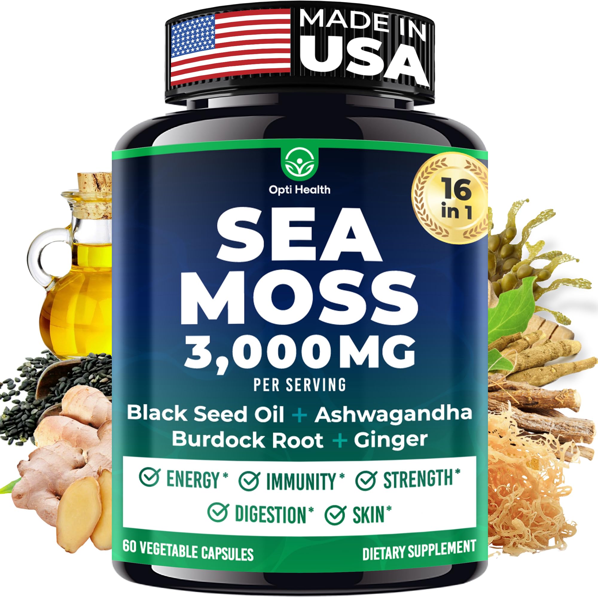 Sea Moss Black Seed Oil Ashwagandha Ginger – All-in-One Irish Sea Moss Capsules