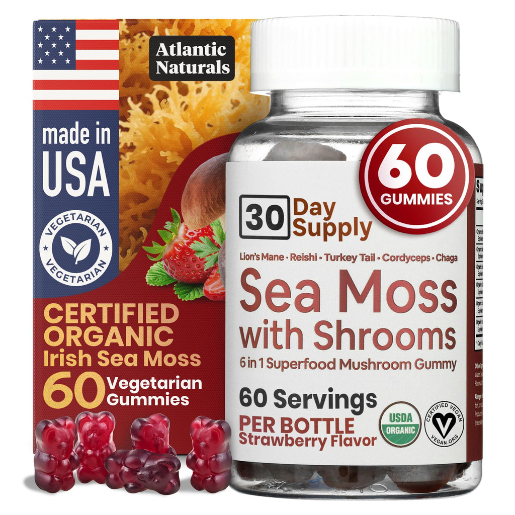 Sea Moss Gummies with Lions Mane Mushroom – 60 Count | 6-in-1 Sea Moss & Mushroom Complex