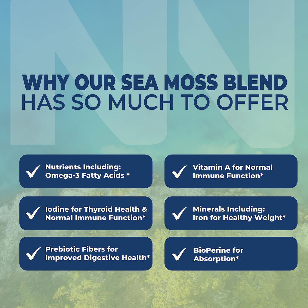 Irish Sea Moss Capsules – Organic Irish Sea Moss, Burdock Root & Bladderwrack 1300mg Complex | 90 Veggie Pills | 45-Day Supply