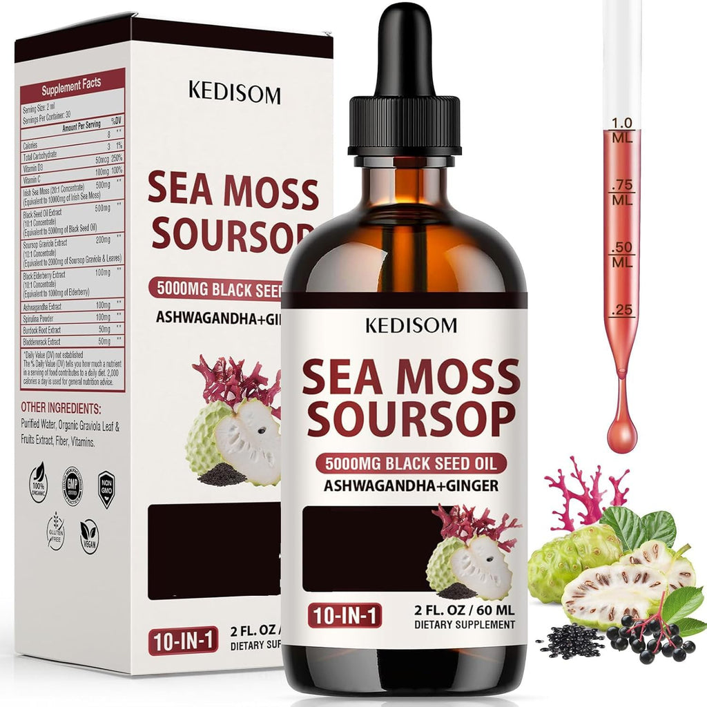 Sea Moss Liquid Drops 2 Oz – Organic Black Seed Oil + Irish Sea Moss Gel (Vegan) – 6X Stronger