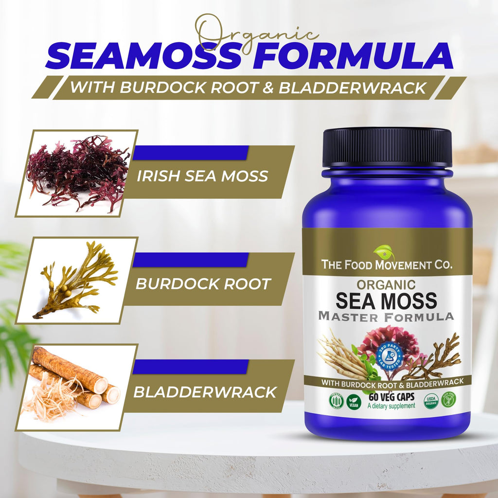 Sea Moss Master Formula with Burdock Root & Bladderwrack | Organic Vegan Gut Health Supplement | The Food Movement Co.