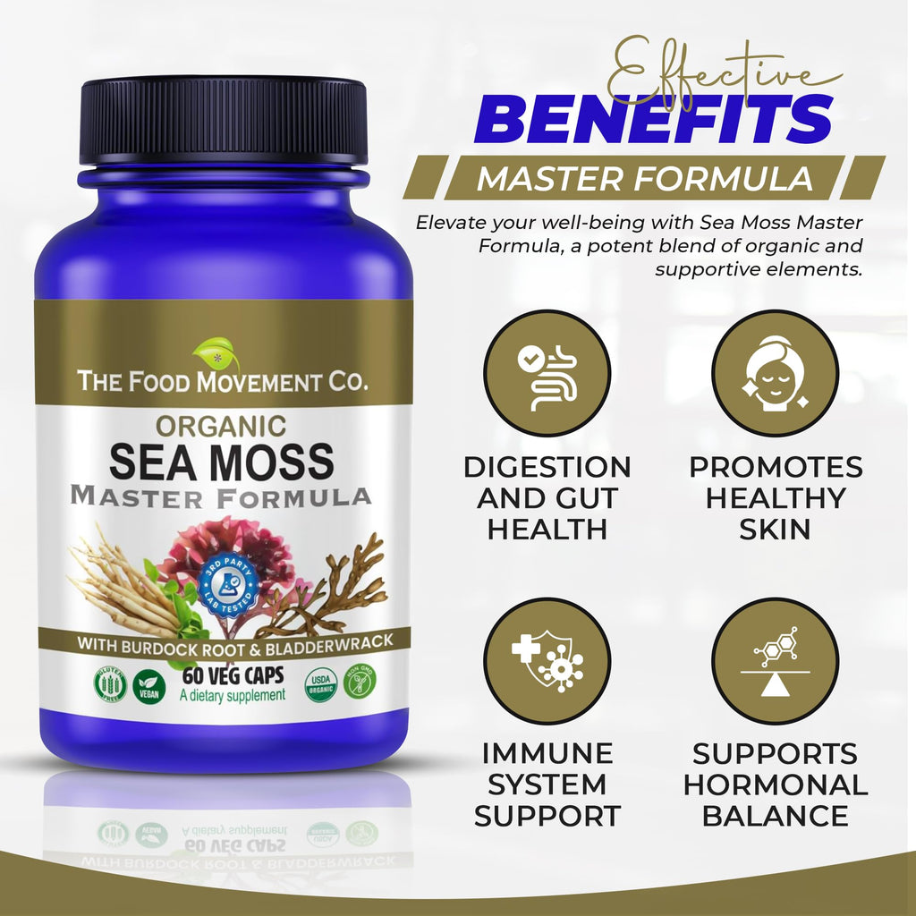 Sea Moss Master Formula with Burdock Root & Bladderwrack | Organic Vegan Gut Health Supplement | The Food Movement Co.