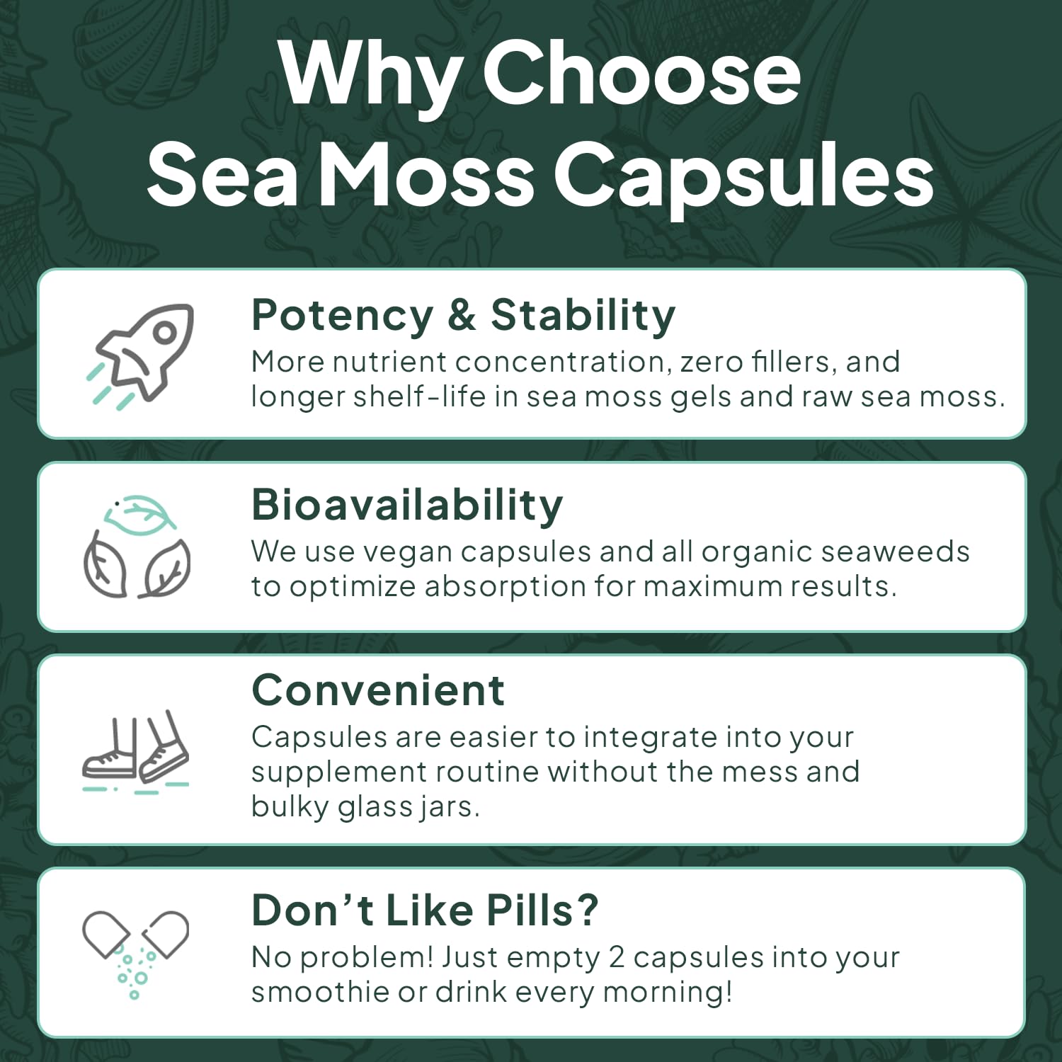 Organics Ocean Wild Sea Moss Capsules – 60 Capsules | Organic Irish Sea Moss, Bladderwrack, Chlorella & Vitamin D3