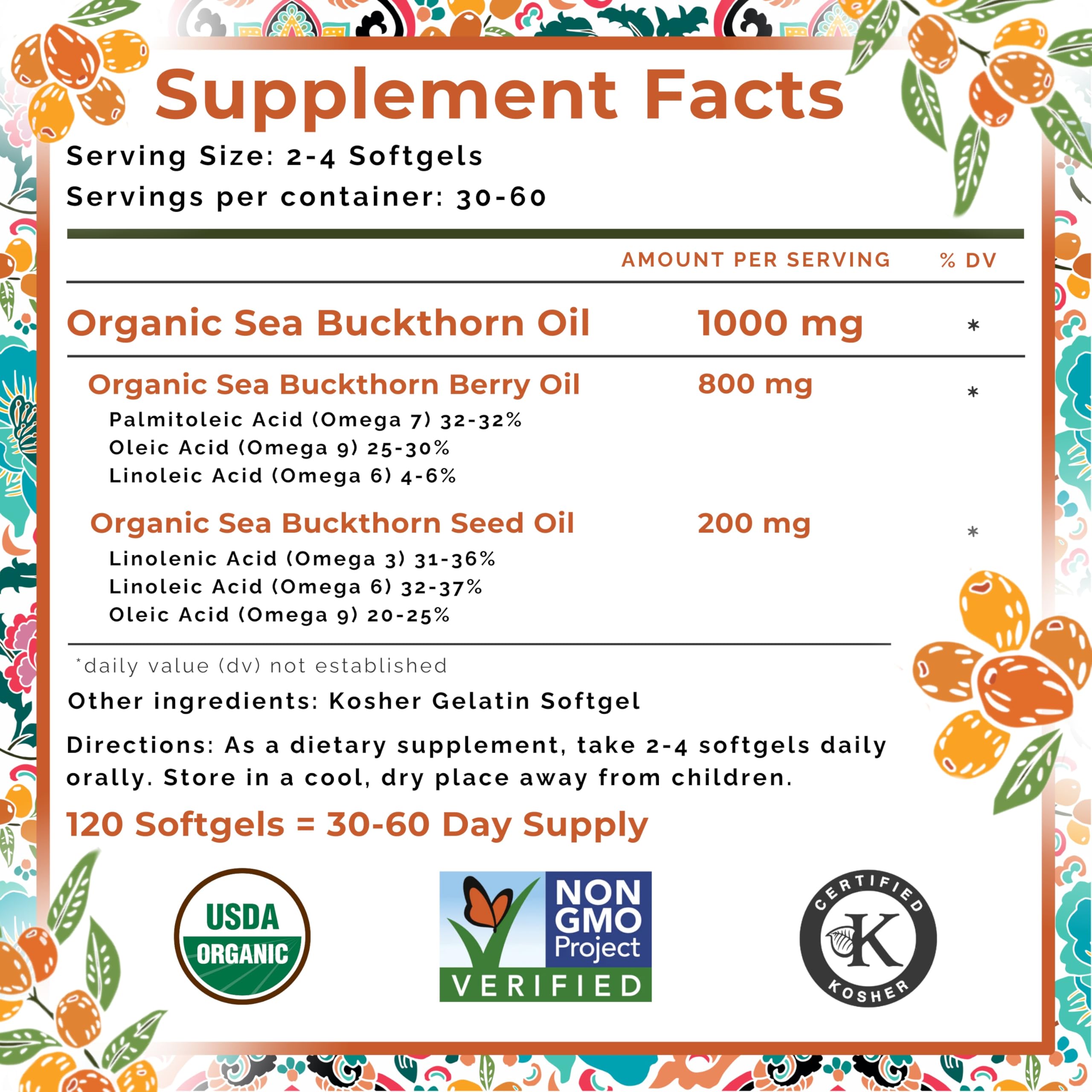SeabuckWonders Organic Sea Buckthorn Oil Softgels – Omega-7, 120 Count, 1000mg