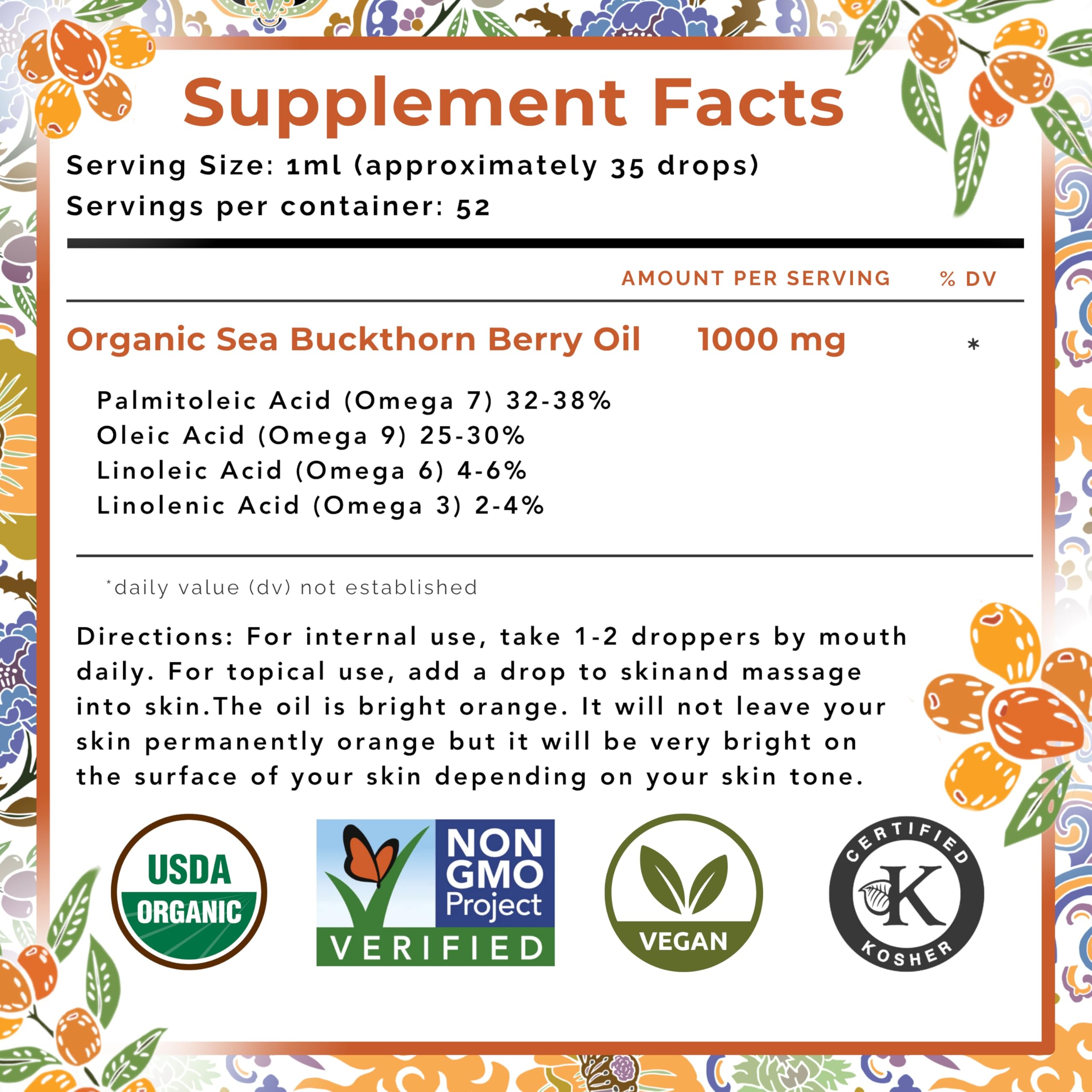 SeabuckWonders Sea Buckthorn Berry Oil – 100% Organic, 1.76 fl oz