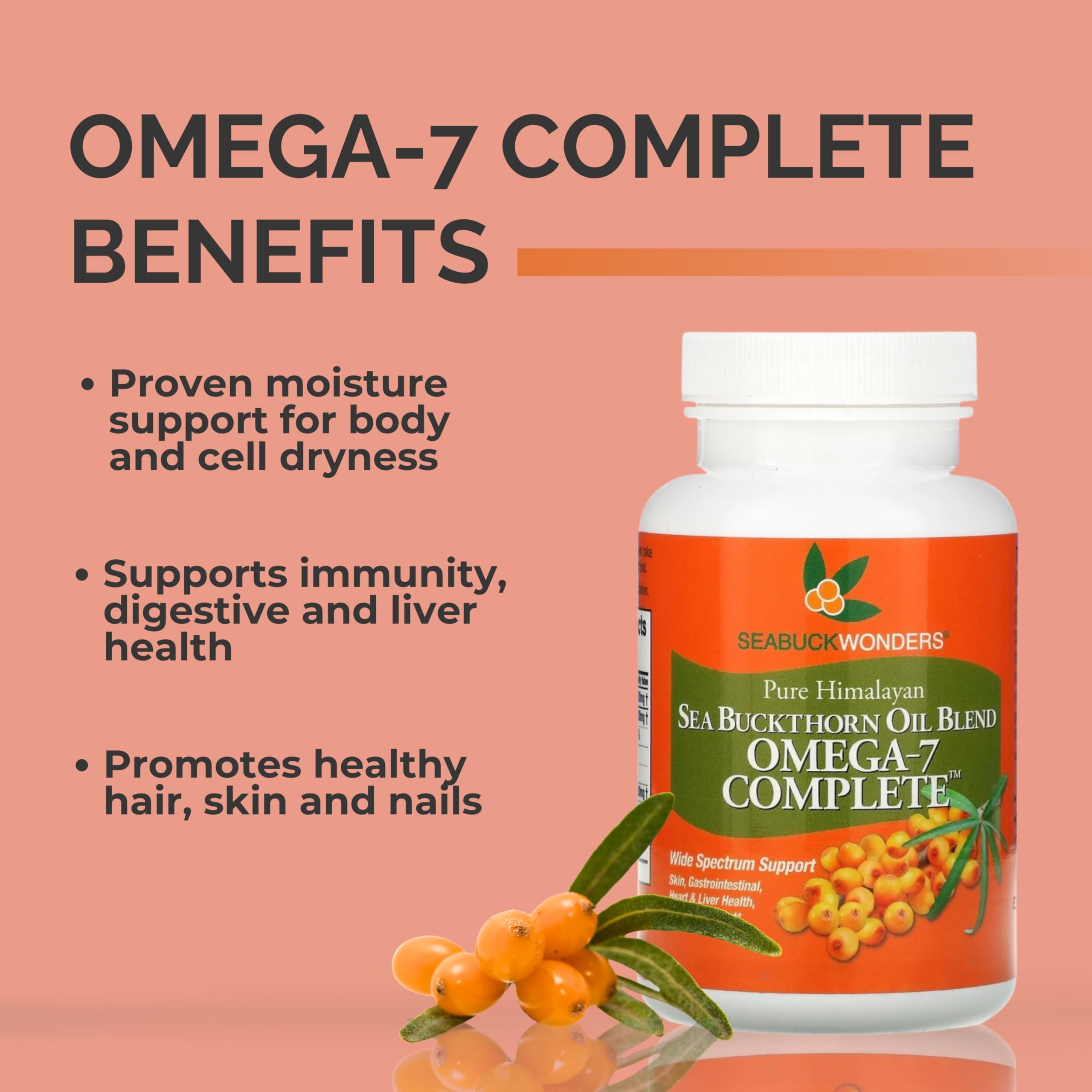 SEABUCKWONDERS Organic Sea Buckthorn Oil Softgels 1000mg – Omega 7, 3, 6 & 9 | Hair, Skin & Nails