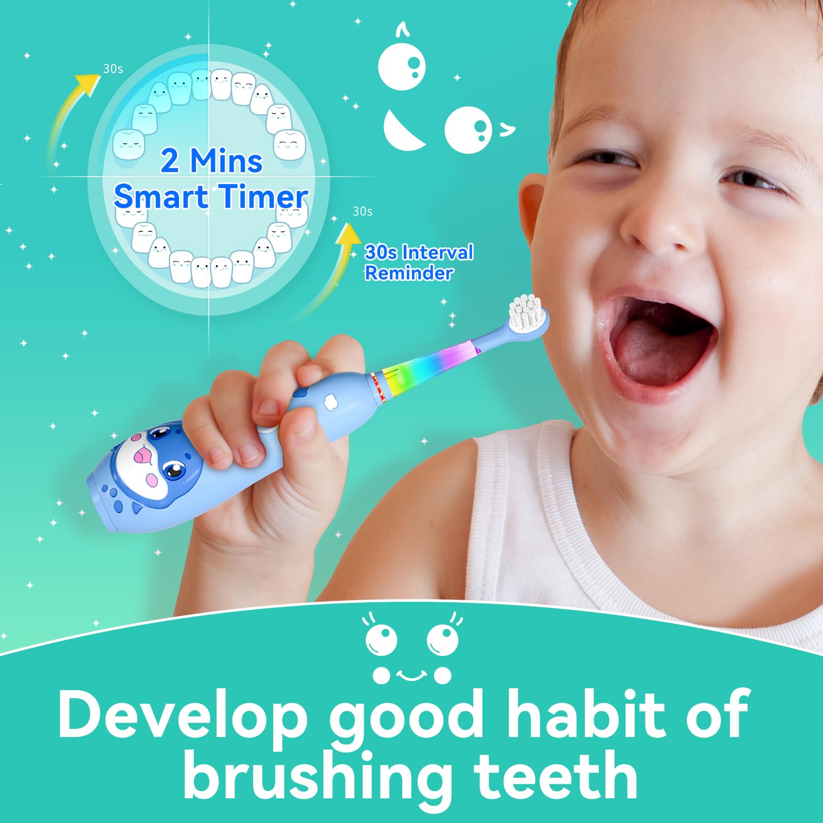 SEAGO Kids Electric Toothbrushes – Rechargeable Toddler Toothbrush, 8 Heads, Ages 2-6