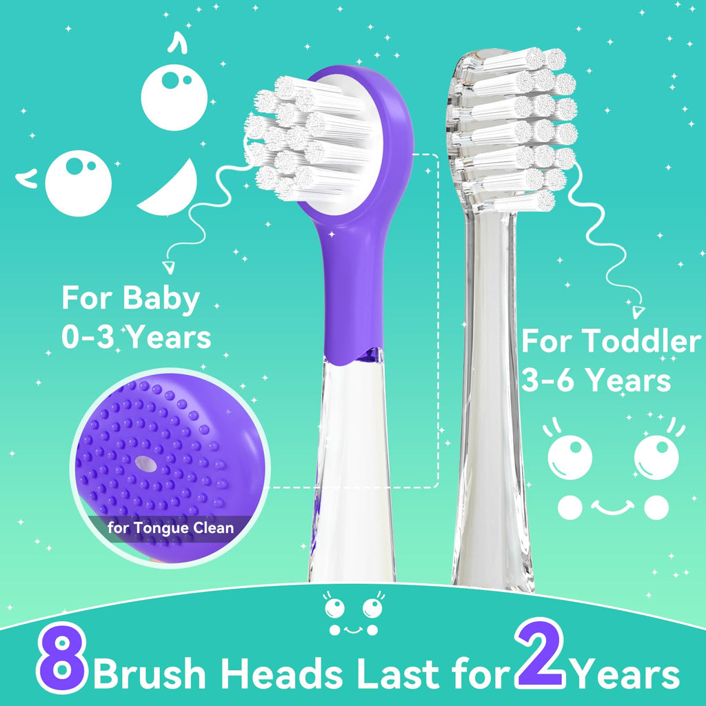 SEAGO Kids Electric Toothbrushes – Rechargeable Toddler Brush with Magnetic Charging & LED Light (Ages 2-6) Purple