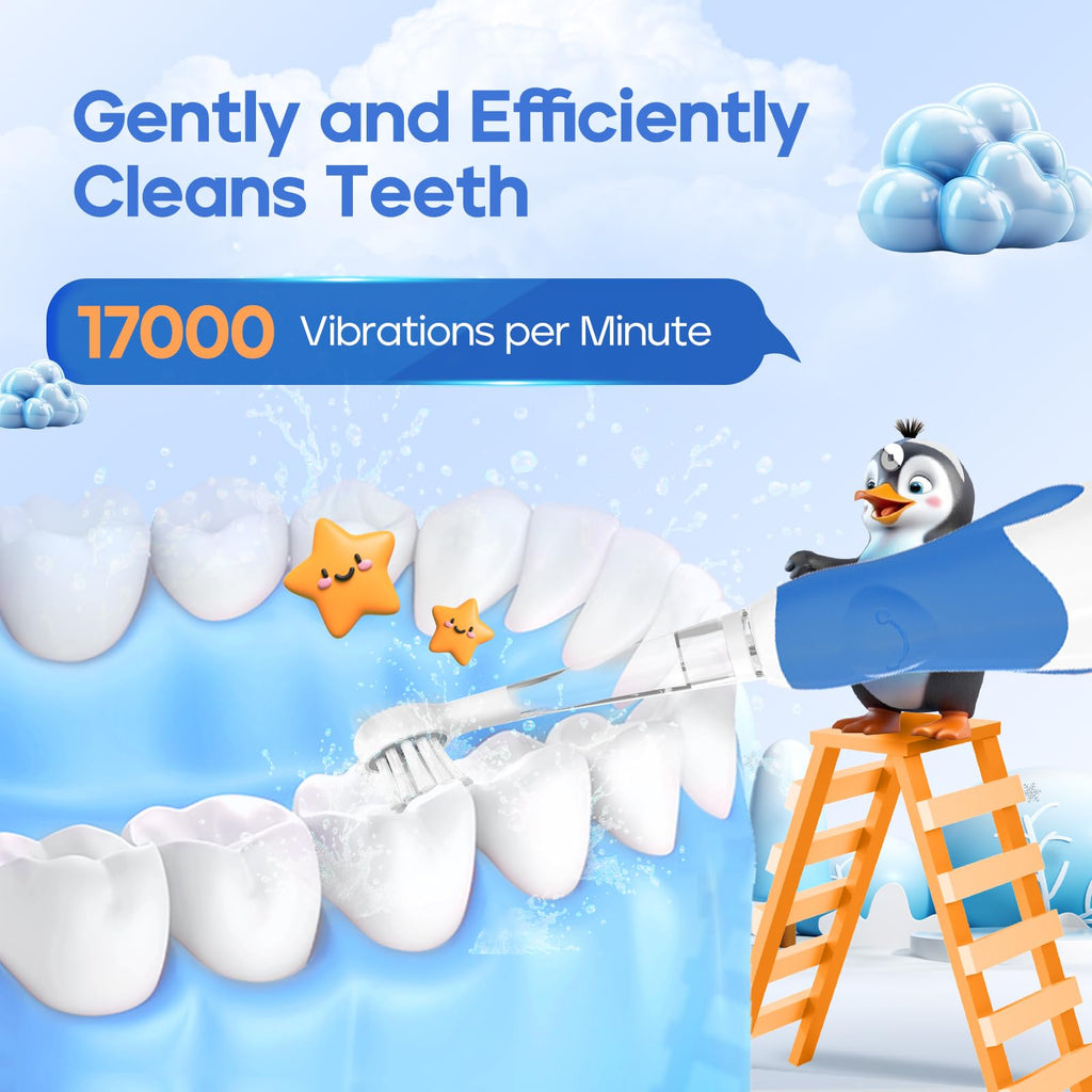SEAGO SG-513 Navy-C Toddler Electric Toothbrush (0-3y) – 2-Min Timer, 4 Replacement Heads