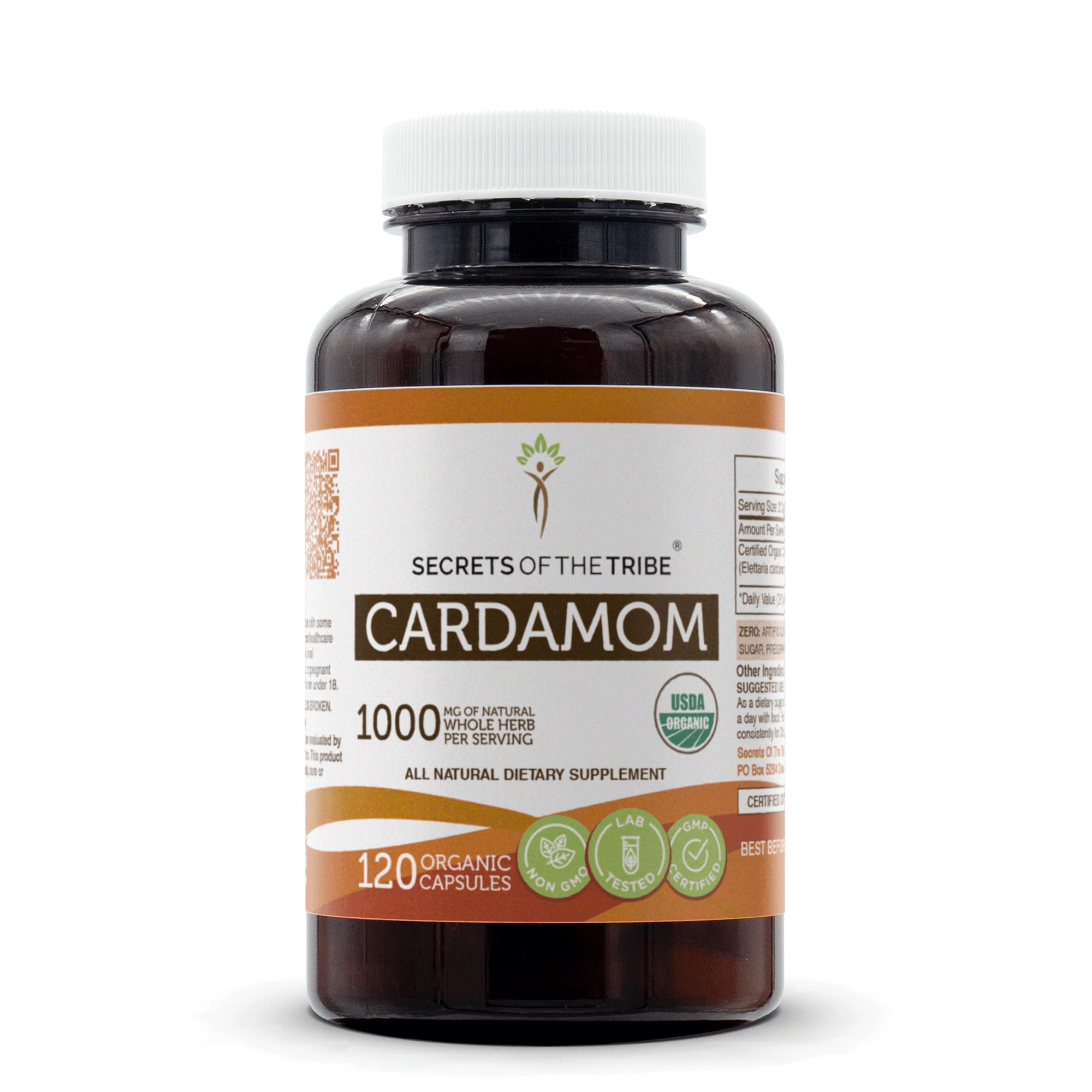 Secrets of the Tribe Cardamom USDA Organic Capsules | Certified Organic Vegetarian Supplement (120 Count)