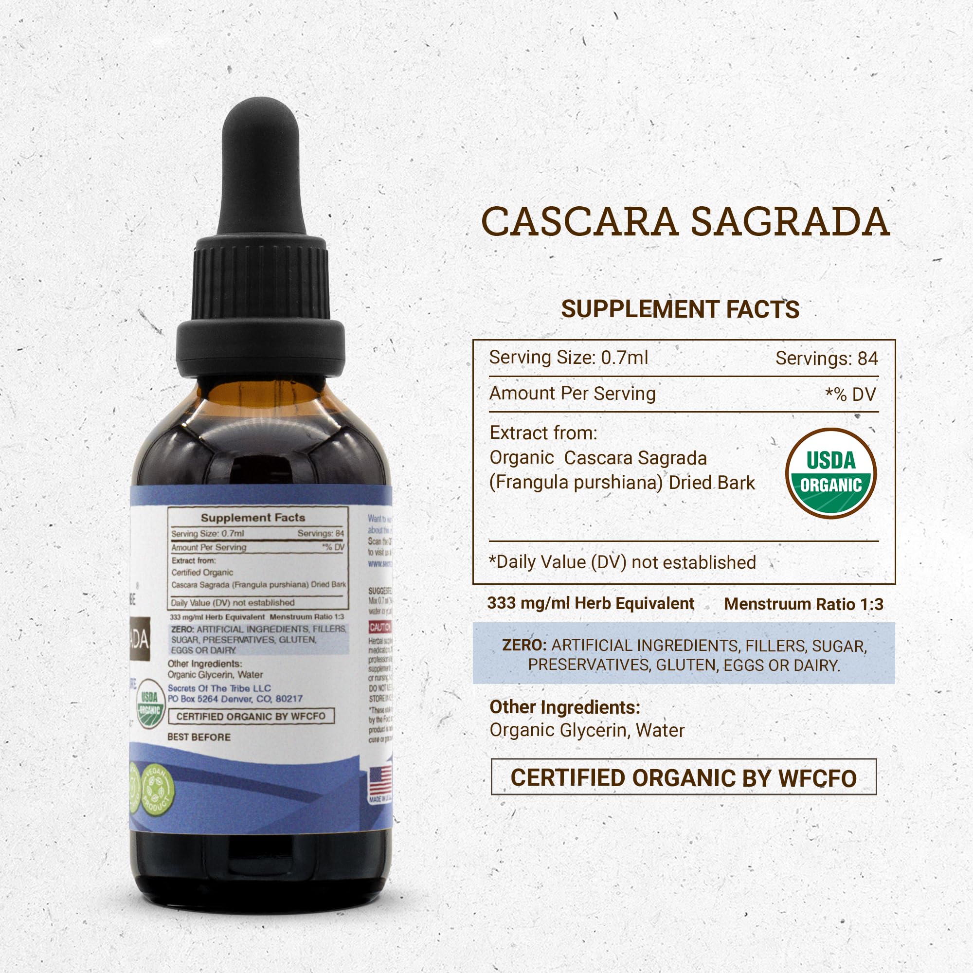 Secrets of the Tribe Cascara Sagrada USDA Organic - Alcohol-Free Extract (2 oz)