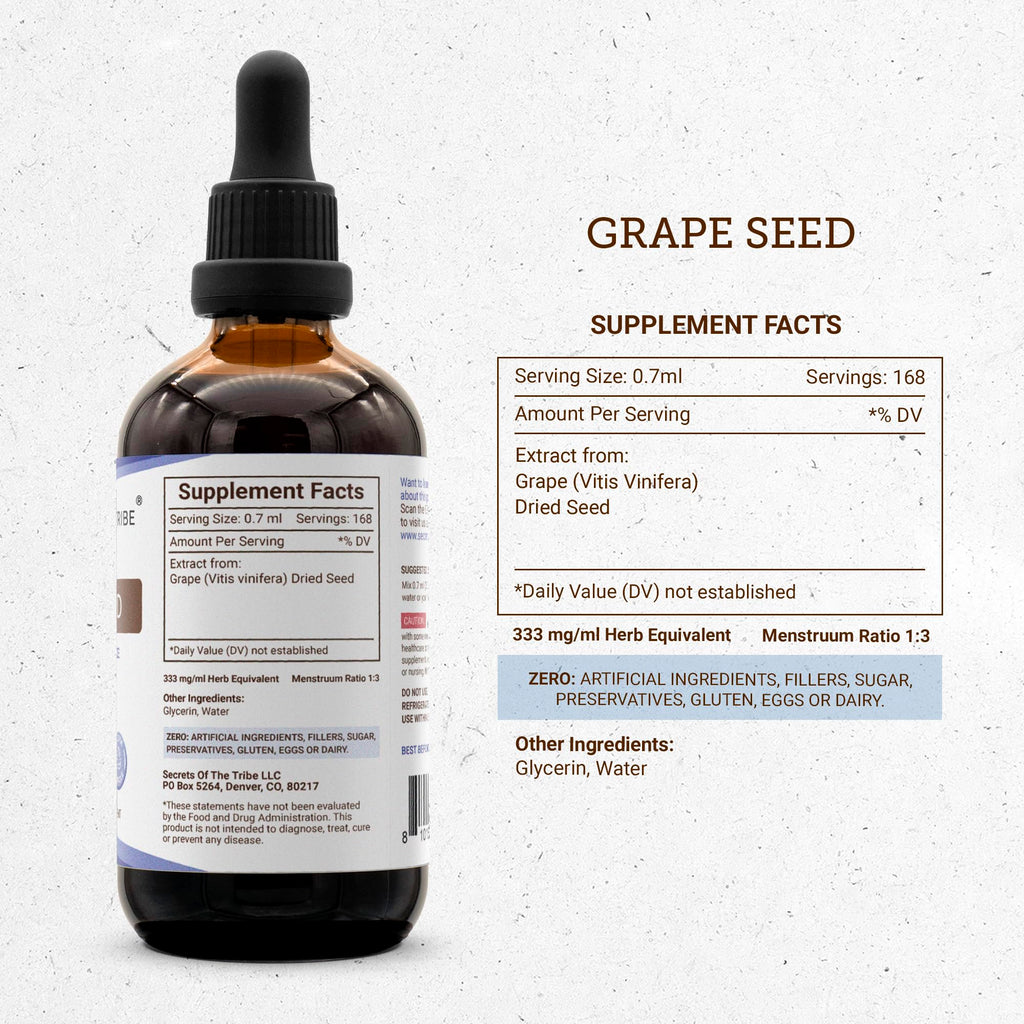 Secrets of the Tribe Grape Seed Tincture – Alcohol-Free Liquid Extract (Vitis Vinifera, Dried Seed) 4 oz