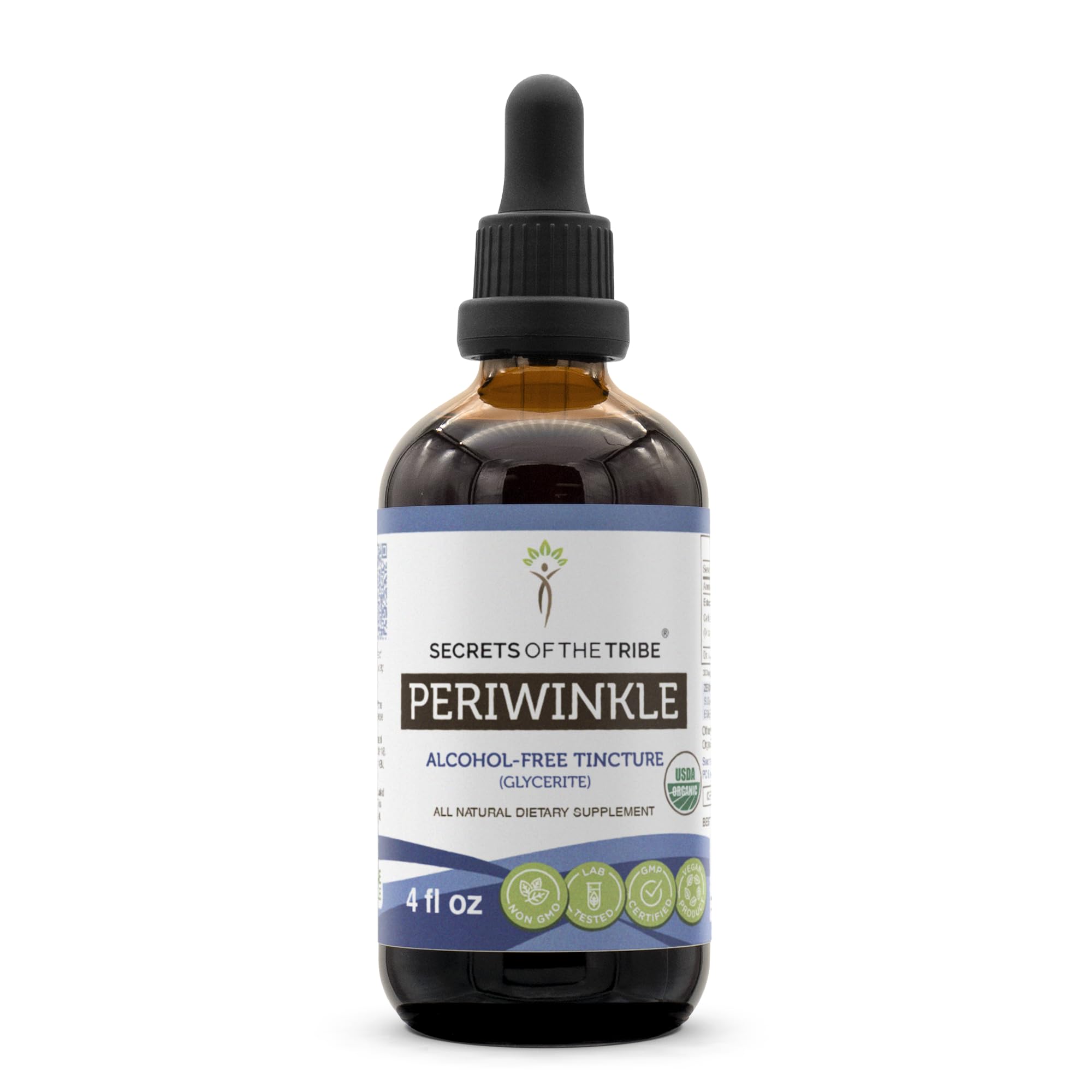Secrets of the Tribe Periwinkle USDA Organic | Alcohol-Free Extract, High-Potency Herbal Drops | Made from 100% Certified Organic Periwinkle (Vinca Major) Dried Herb (4 oz)