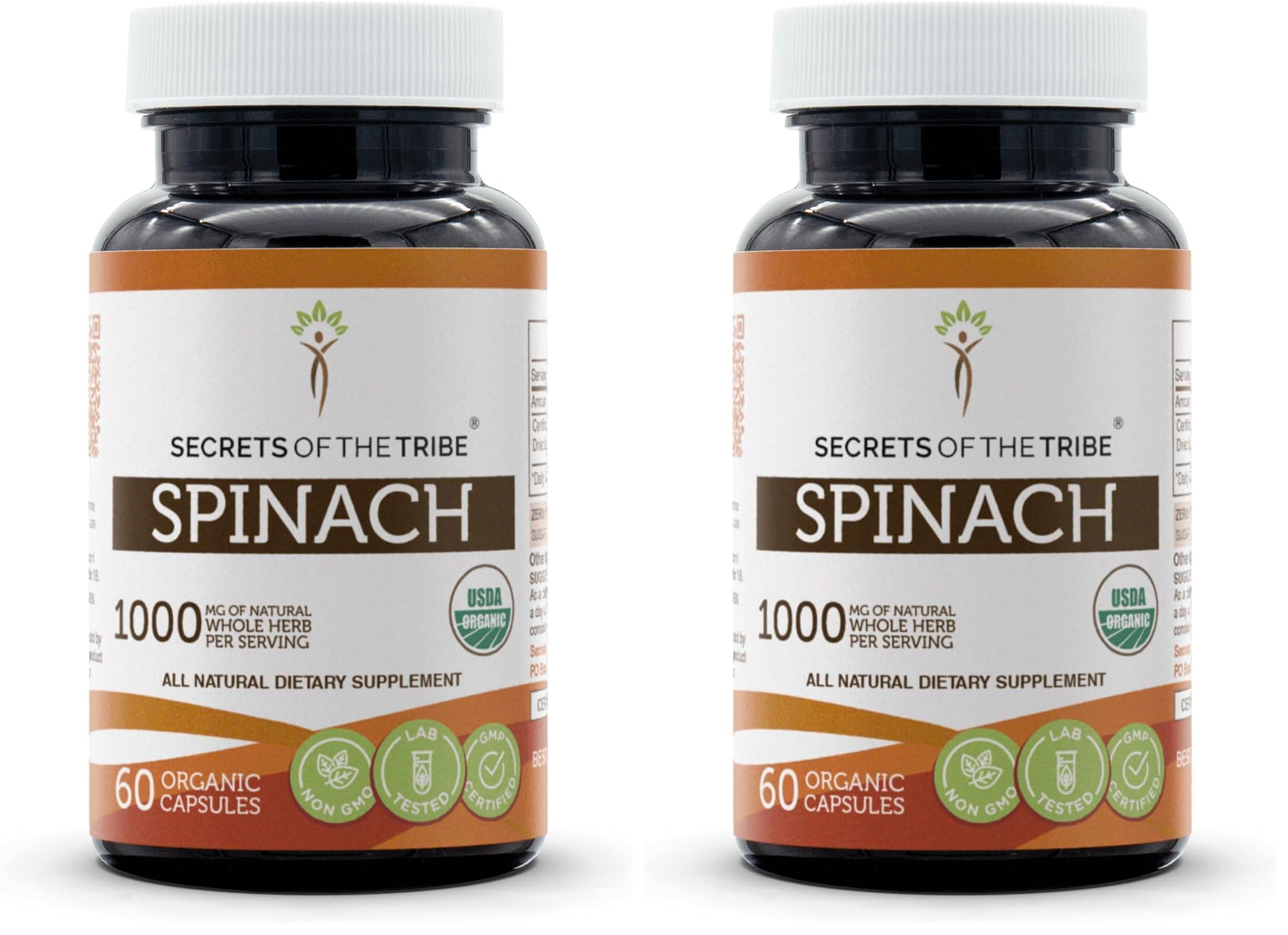 Secrets of the Tribe Spinach 60 Capsules – 1000 mg – USDA Organic Spinach (Pack of 2)
