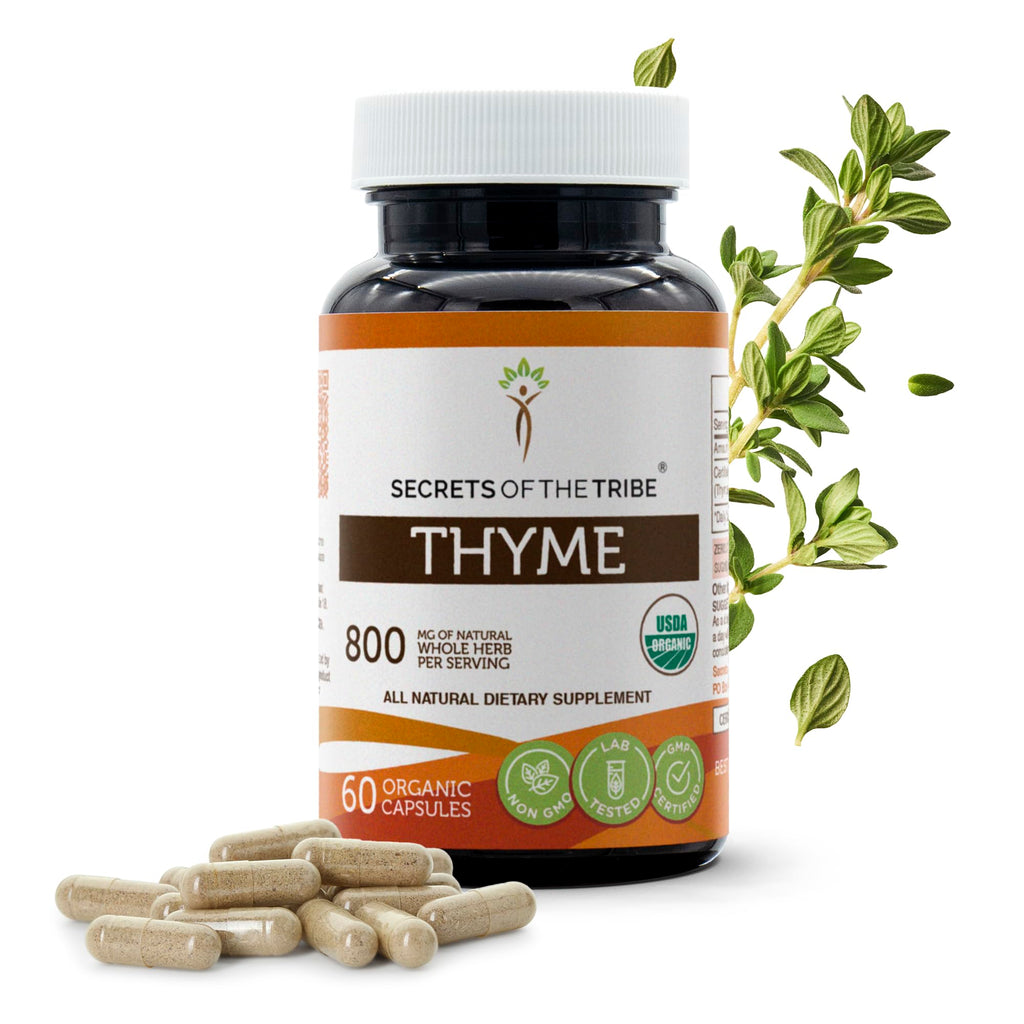 Secrets of the Tribe Thyme 60 Capsules – USDA Organic Thymus vulgaris (Toni Effect) in Vegetable Capsules