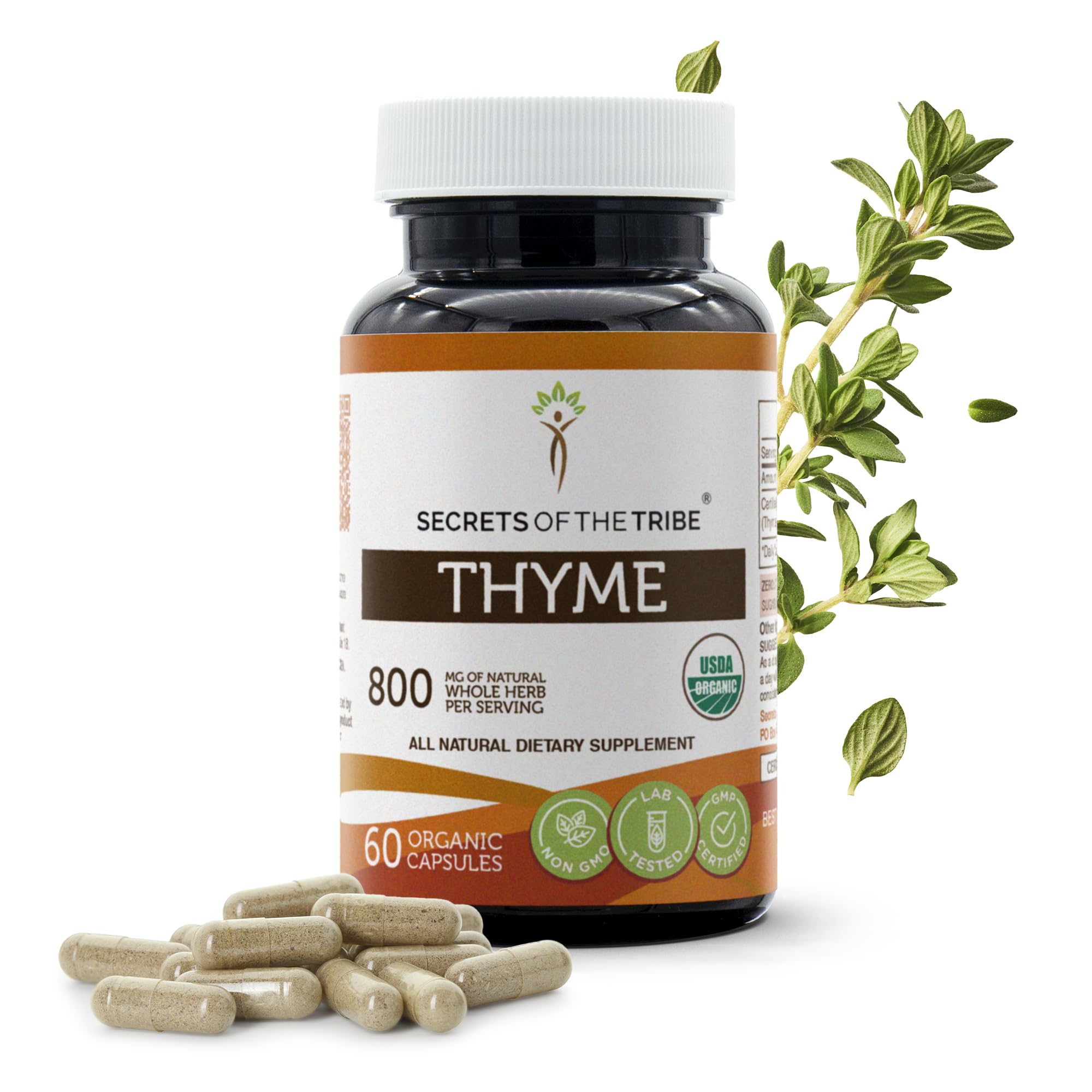 Secrets of the Tribe Thyme 60 Capsules – 800 mg, USDA Organic Thyme (Thymus Vulgaris) Dried Leaf