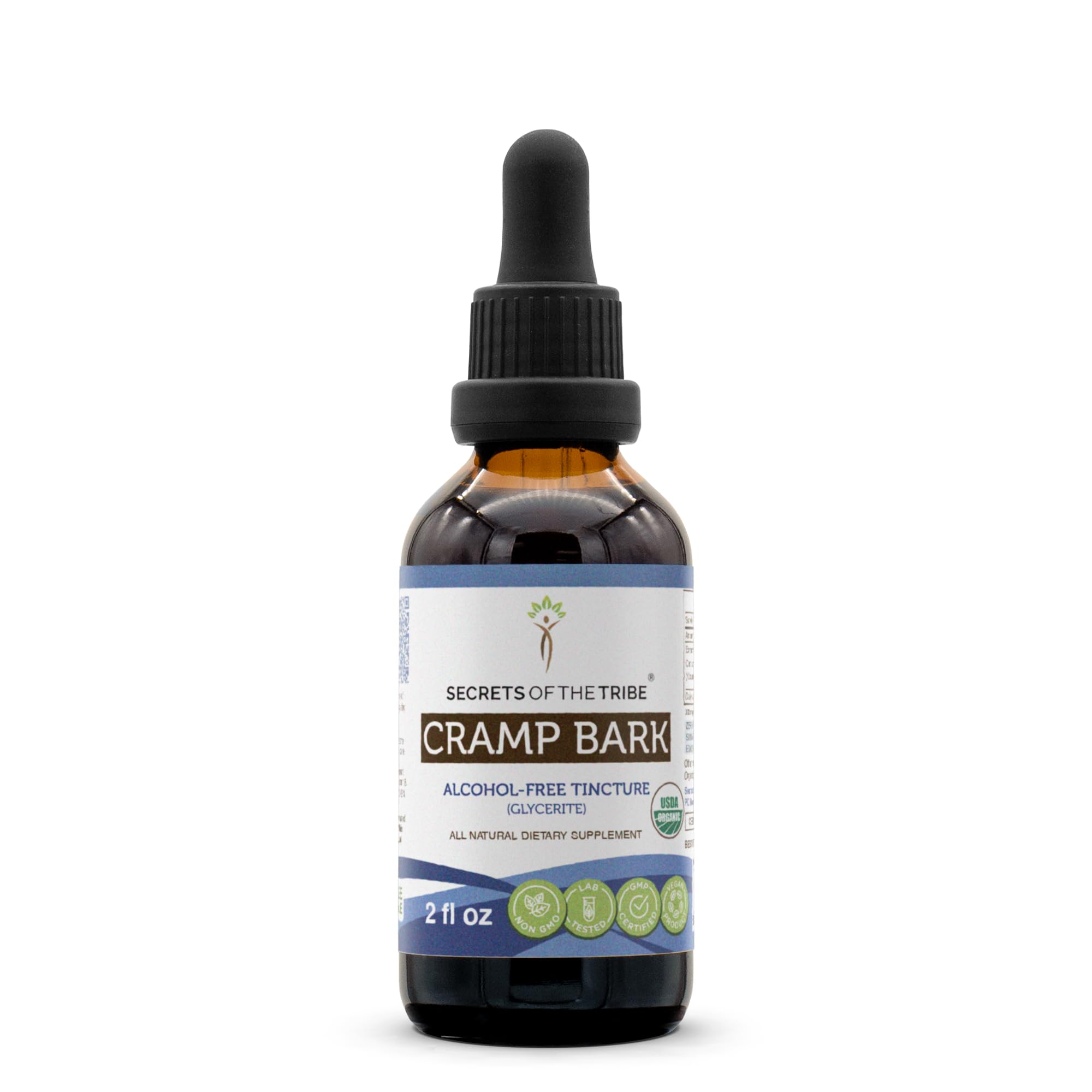 Secrets of the Tribe Cramp Bark USDA Organic | Alcohol-Free Extract, High-Potency Herbal Drops | Made from 100% Certified Organic Cramp Bark (Viburnum Opulus) Dried Bark 2 OZ