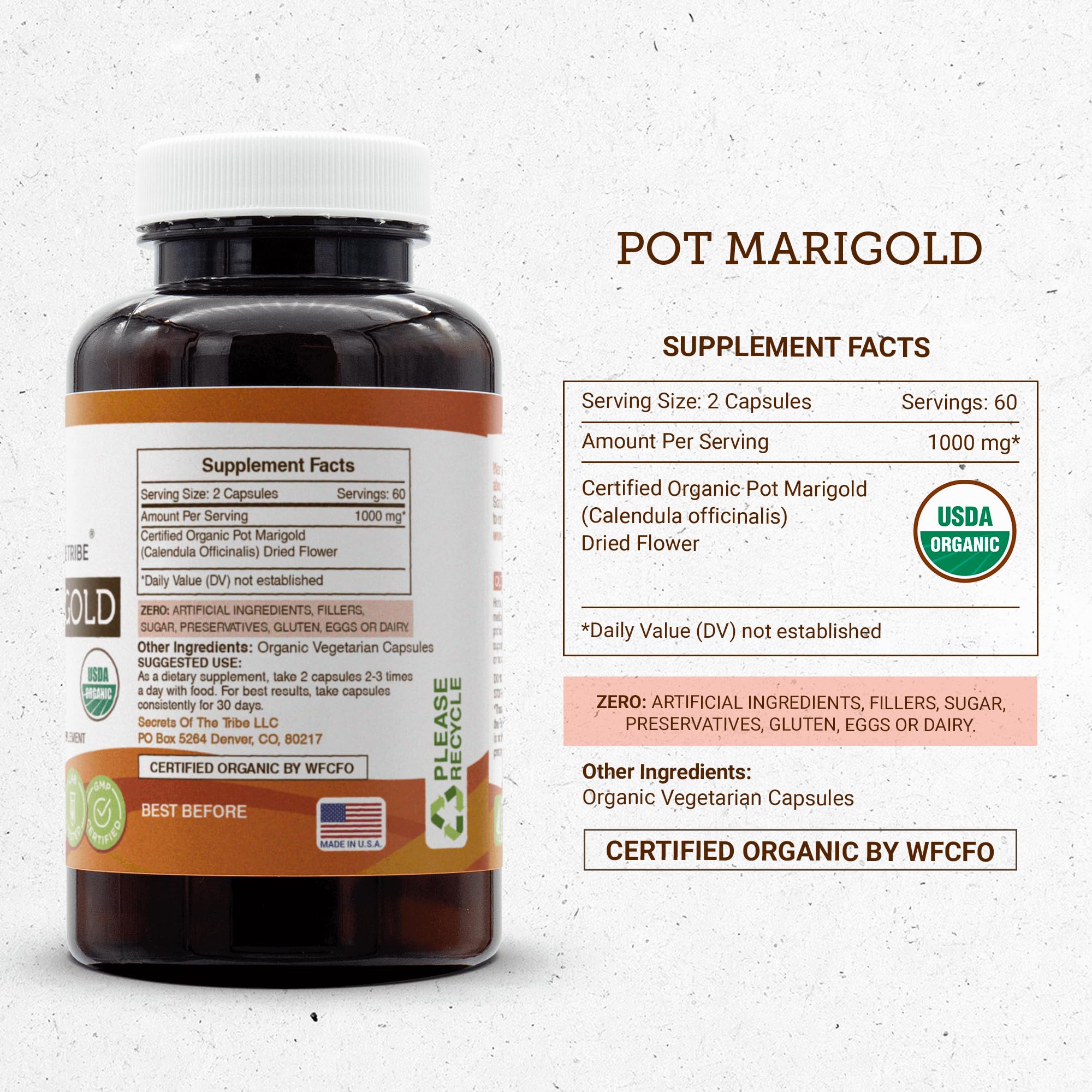 Secrets of the Tribe Pot Marigold Calendula – USDA Organic, 120 Capsules