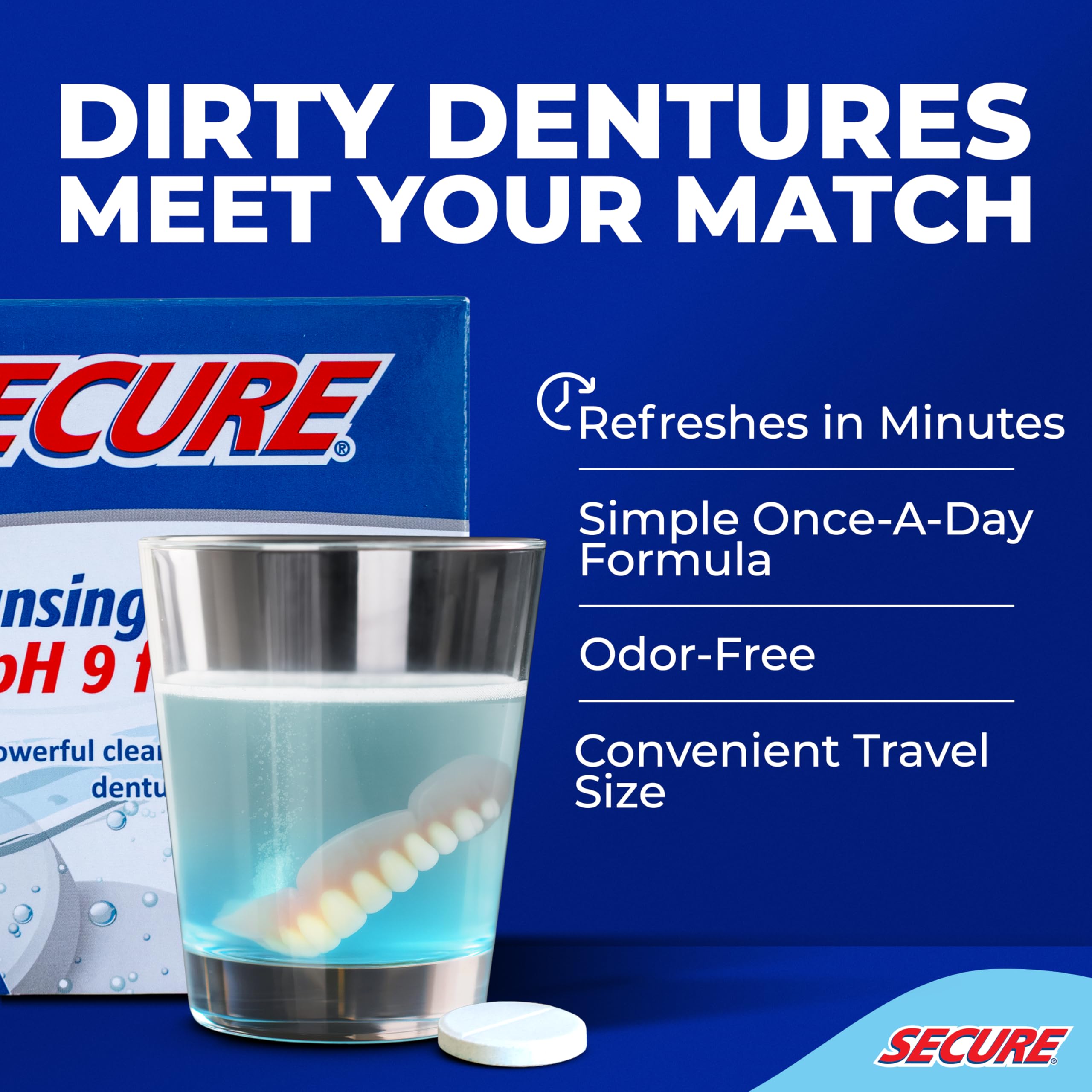 Secure Daily Cleansing Tablets – pH 9 Denture Cleaner (32 Tablets, 4 Pack)