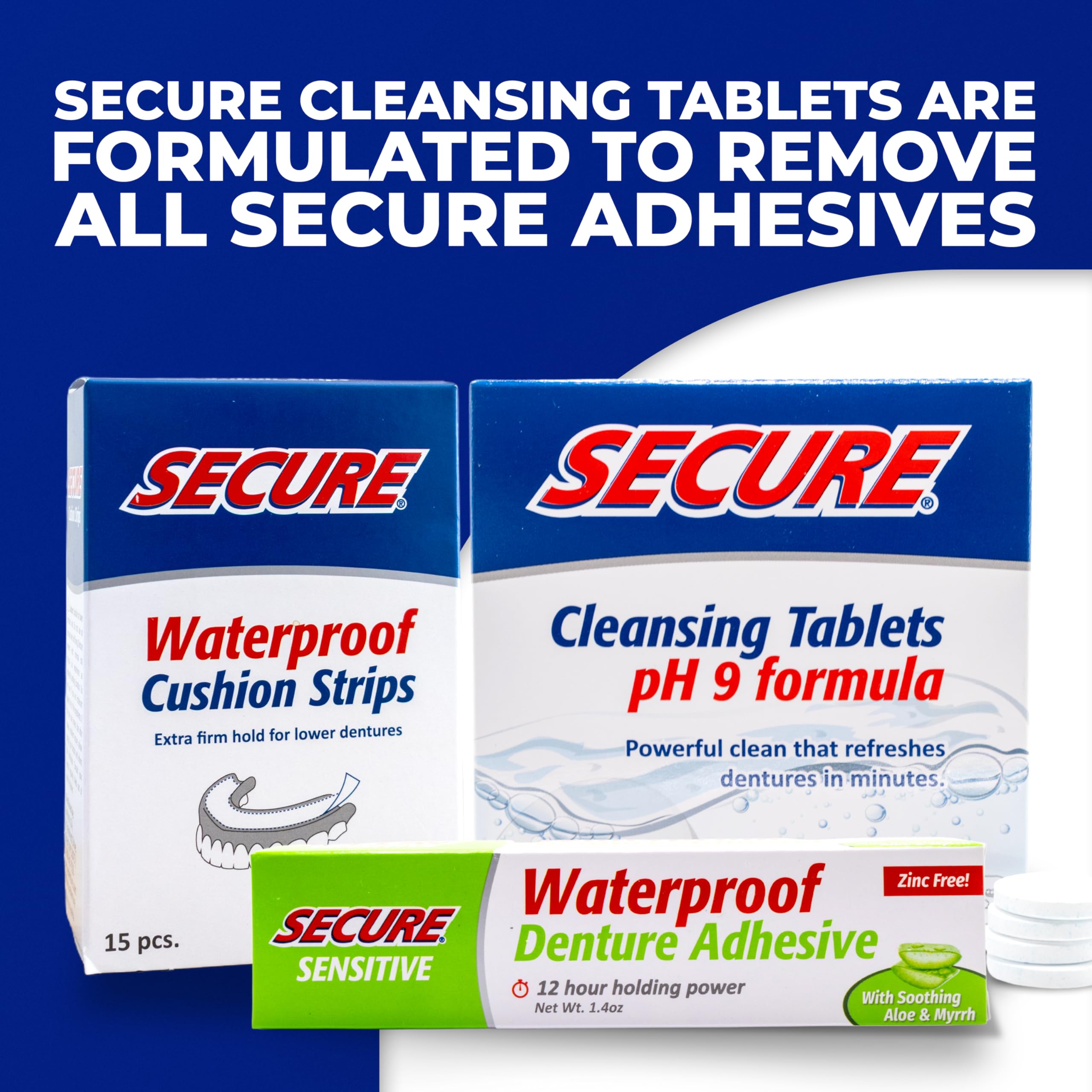 Denture Adhesive with Aloe Vera & Myrrh – 12-Hour Waterproof Hold – All Denture Types – 1.4 oz
