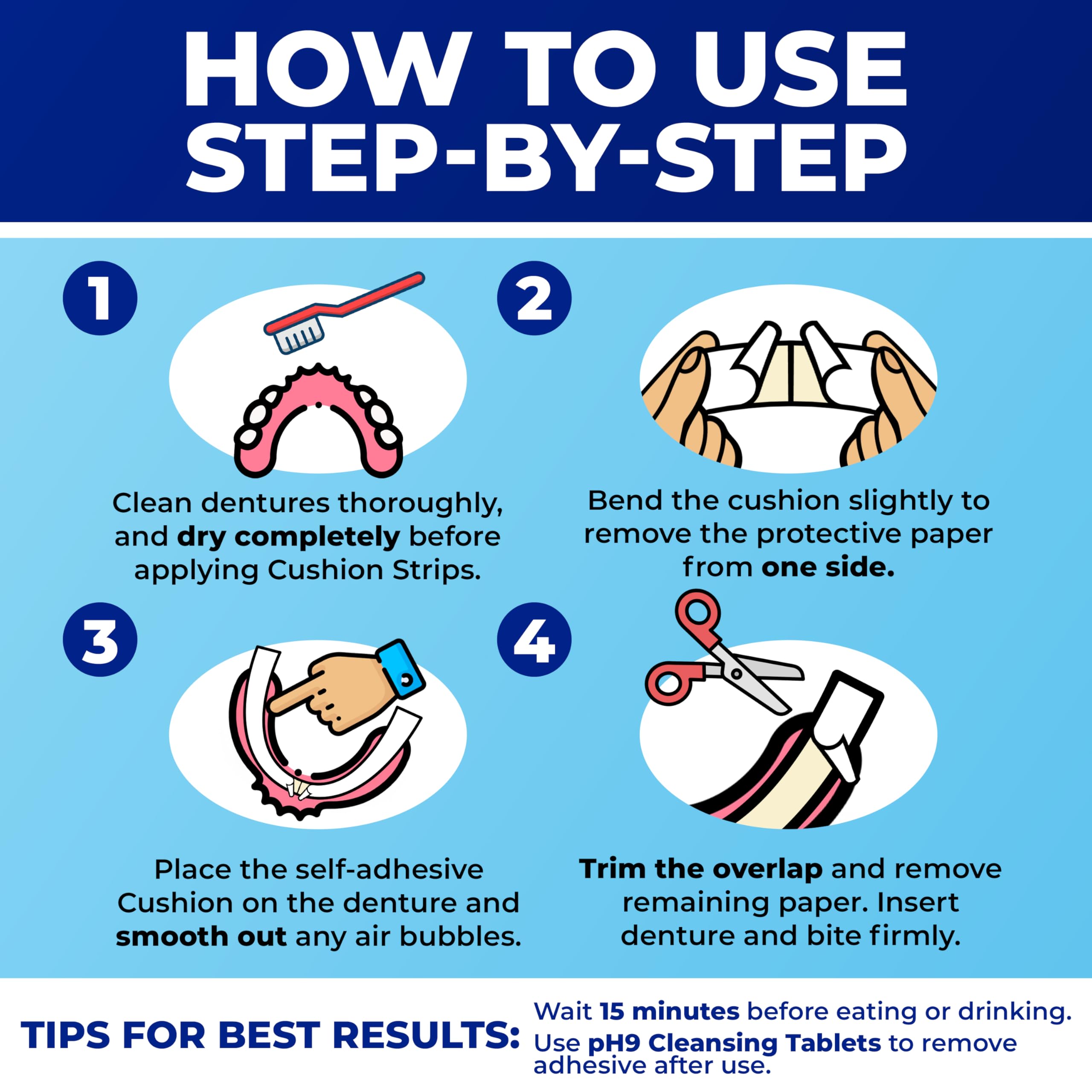 Secure Denture Adhesive Strips – Zinc-Free, Waterproof, All-Day Hold (120 Strips, 8 Pack)
