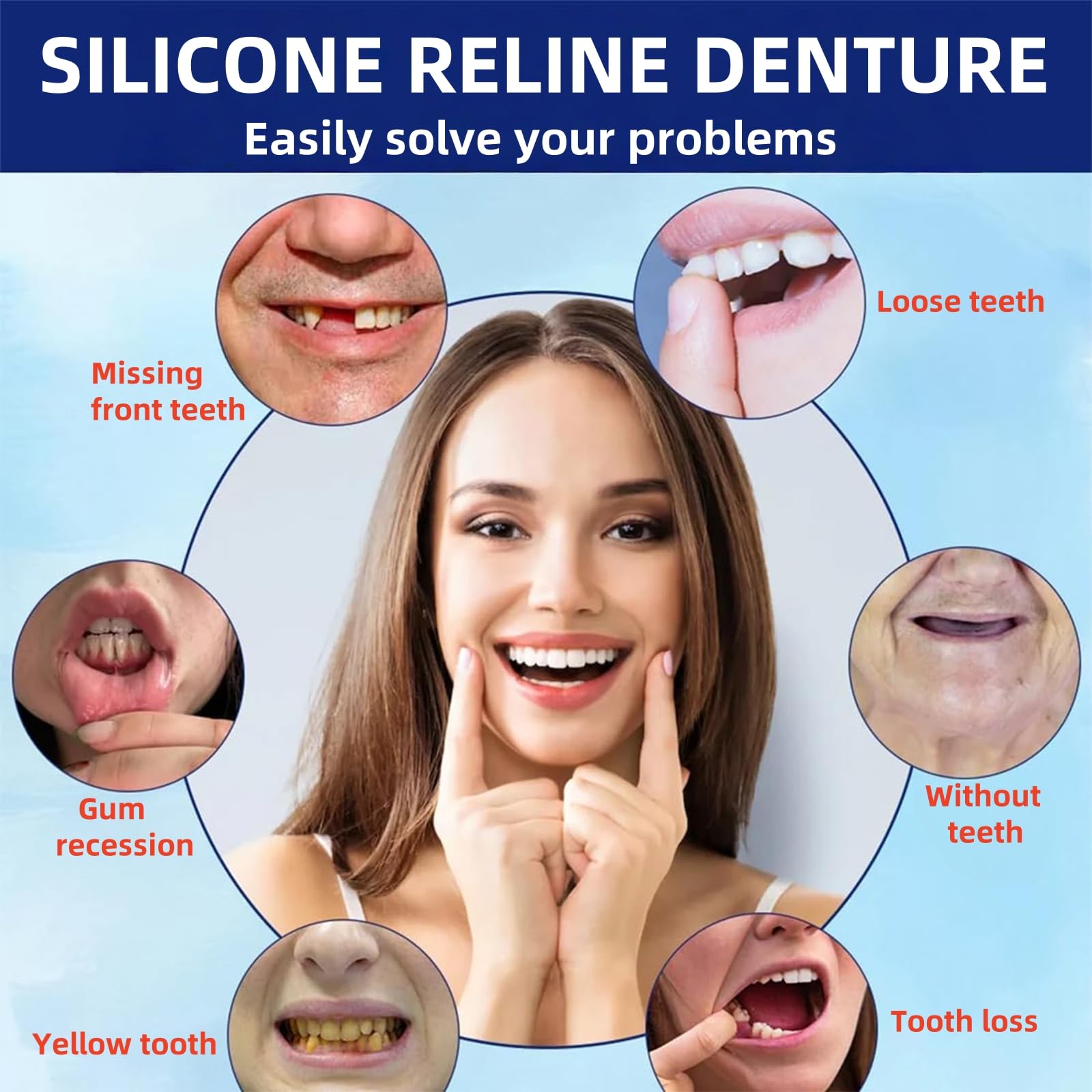 Xinshijie Soft Silicone Denture Liners - Comfortable Upper & Lower Set