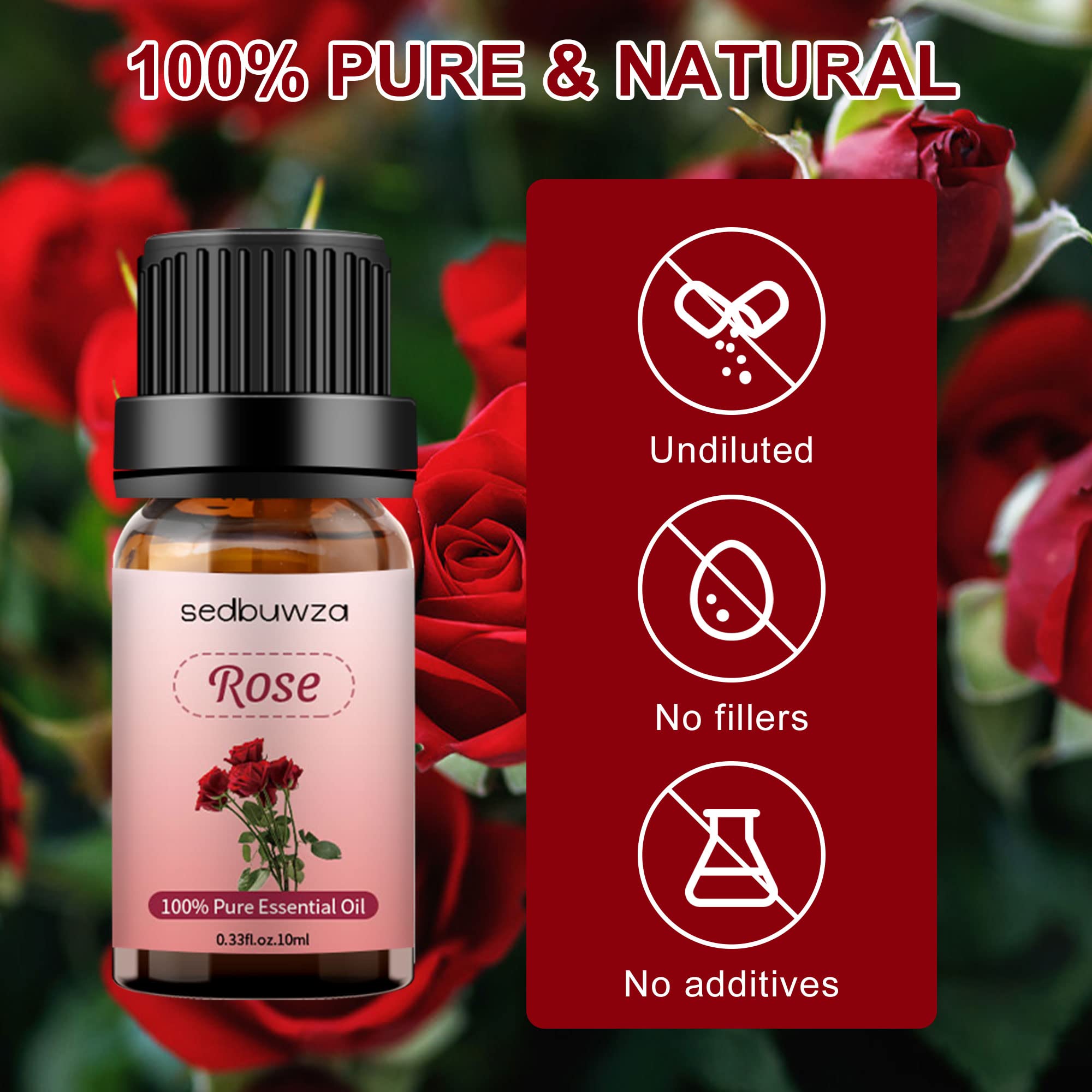 Sedbuwza Rose Essential Oil - 100% Pure Organic Rose Fragrance Oil, 10ml