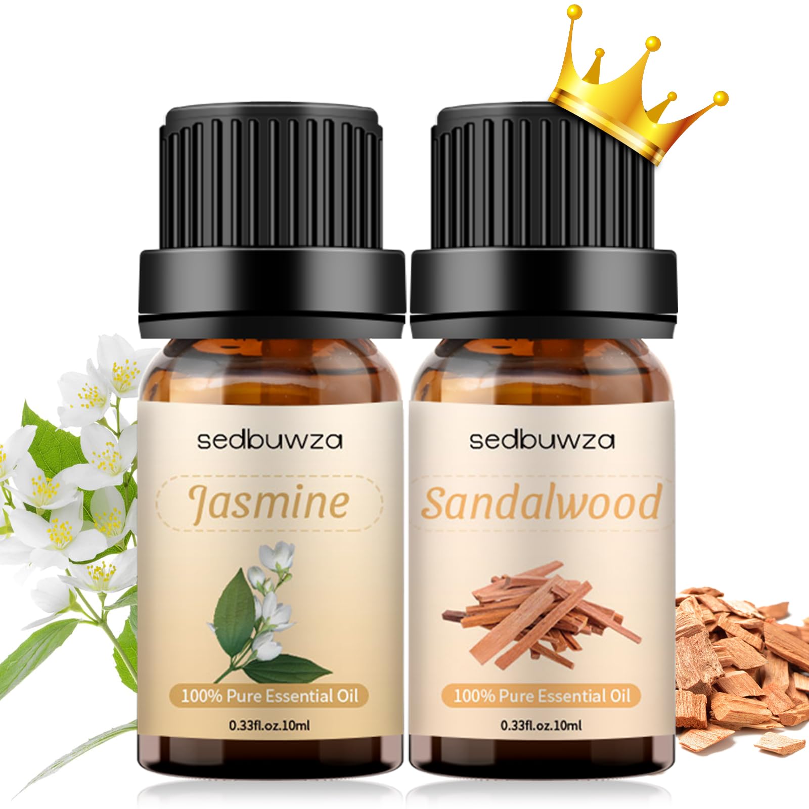 Sedbuwza Sandalwood & Jasmine Essential Oil Set – 2 x 10 ml for Diffuser