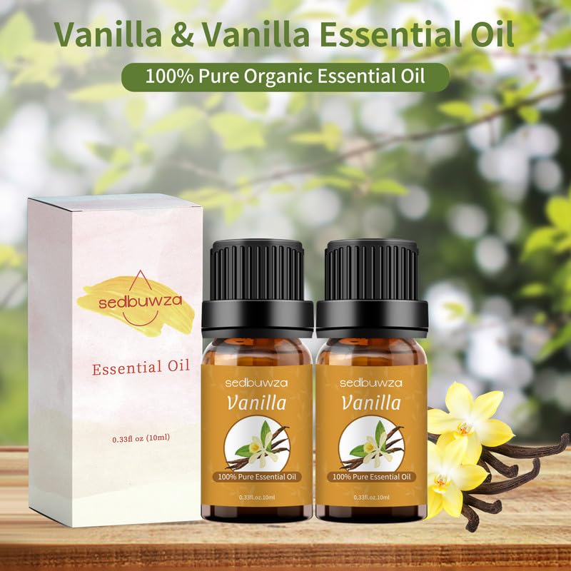Sedbuwza Vanilla Essential Oil Set – 2 x 10 ml for Aromatherapy, Diffuser, Massage