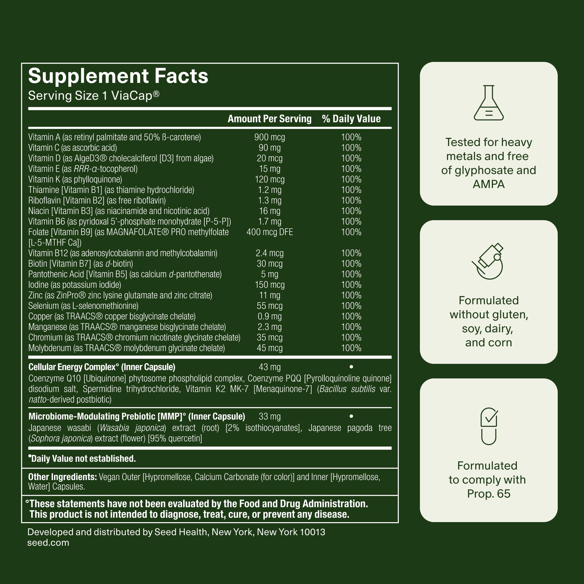 Seed DM-02 Daily Multivitamin – 100% DV Essentials for Immune, Bone, Hair & Nails (Vegan, 30-Day)