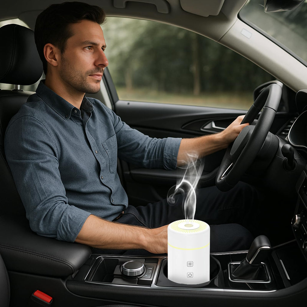 SEEDSEEL 100ML Car Essential Oil Diffuser – Cordless, Rechargeable, 7 LED Colors (White)